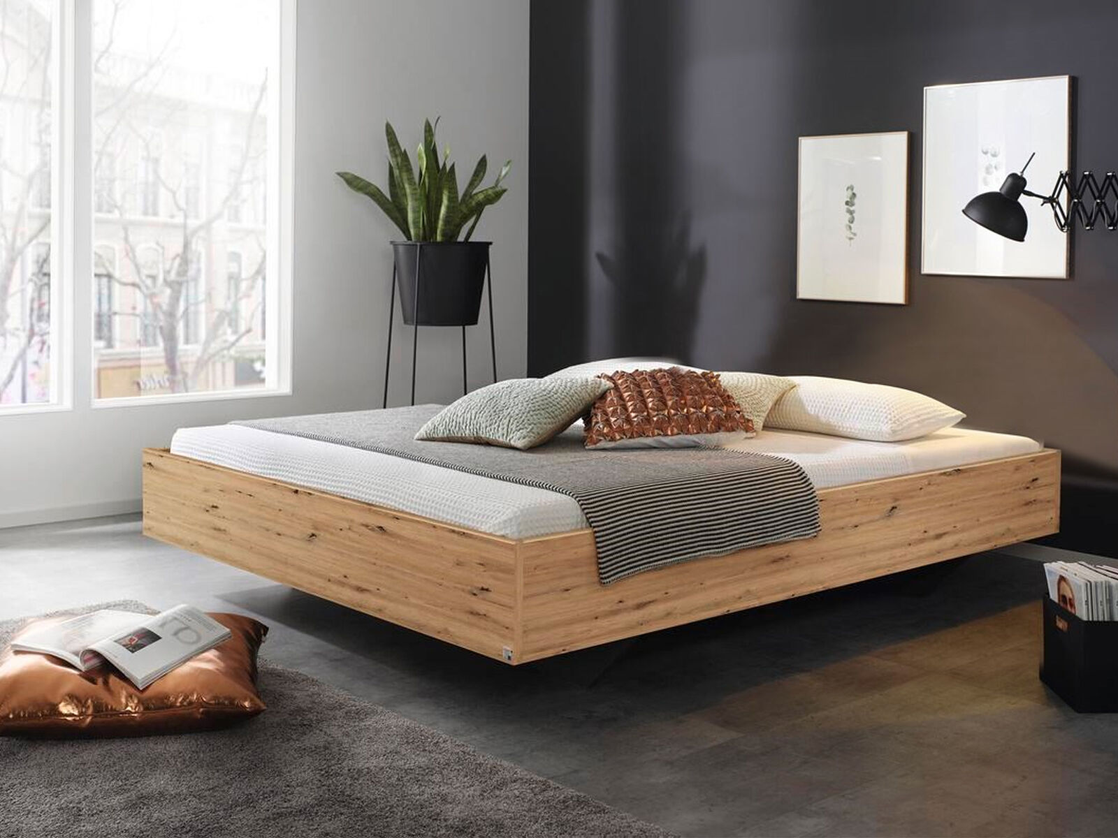 Percentage sensor Ounce Bed IXANA 160x200 cm artisan eik met hoofdeinde