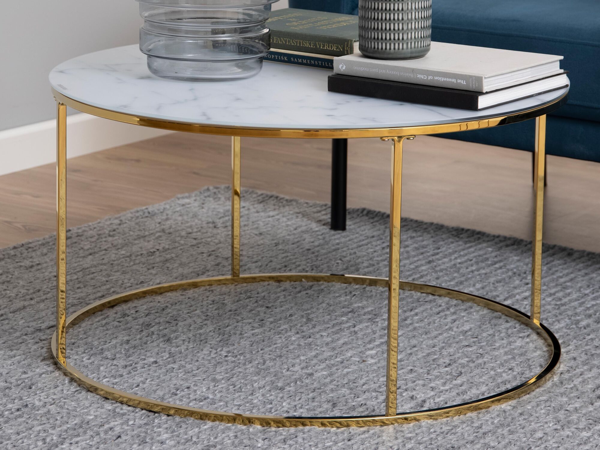Mobistoxx Ronde salontafel TROY Ø80 cm wit marmer goud