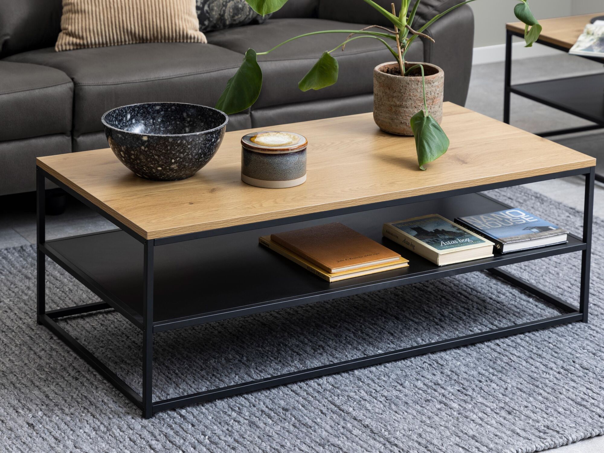 Mobistoxx Rechthoekige salontafel GINNA 120 cm zwart wilde eik