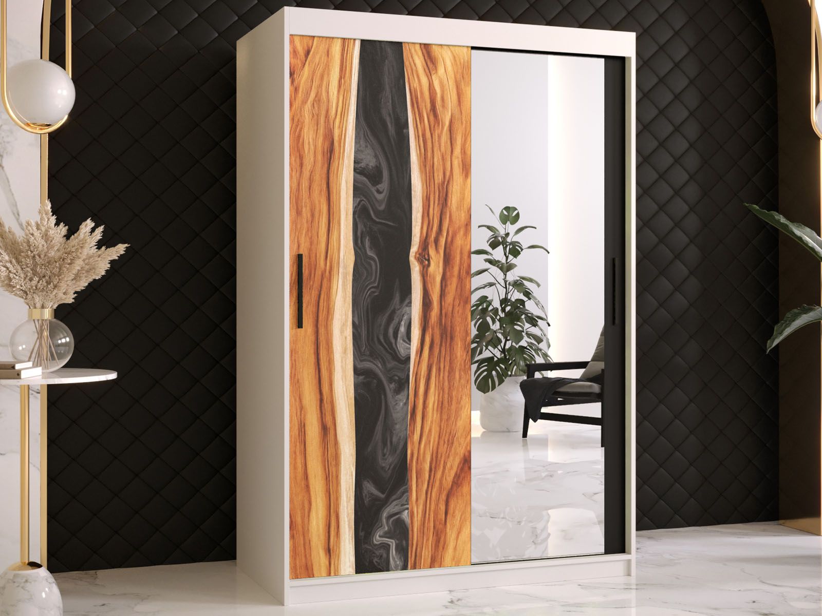 Kledingkast RESINA 2 schuifdeuren 120 cm mat wit met spiegel