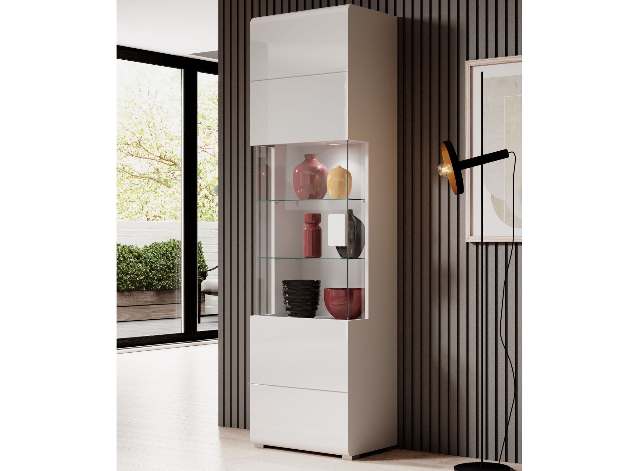 Kolomkast TOMASSON 1 deur wit/hoogglans wit met led 