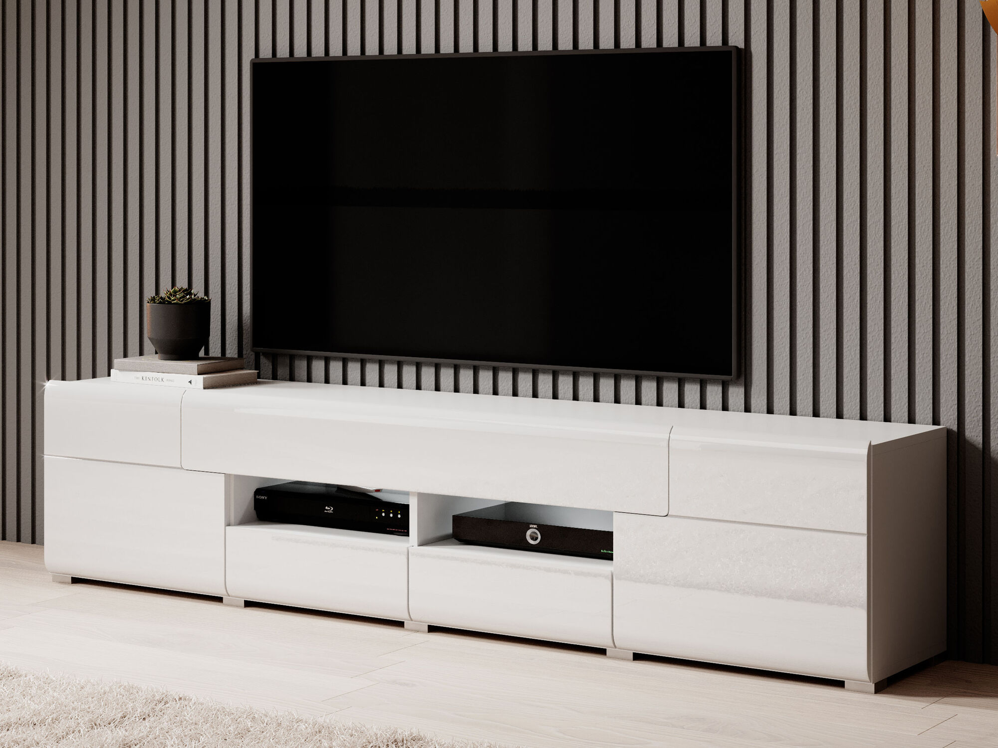 Tv-meubel TOMASSON 2 deuren 3 lades wit/hoogglans wit zonder led 