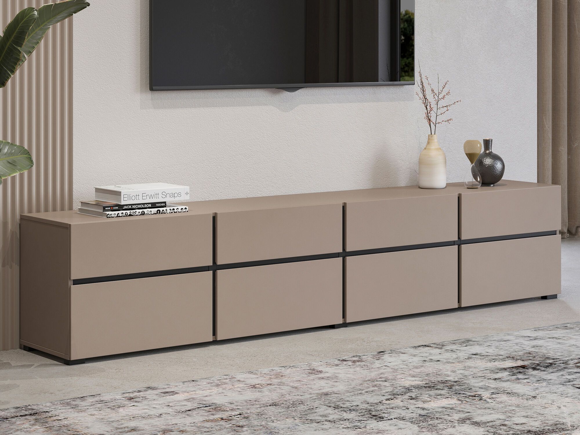 Tv-meubel CROSSAIR 4 klapdeuren 4 lades taupe 