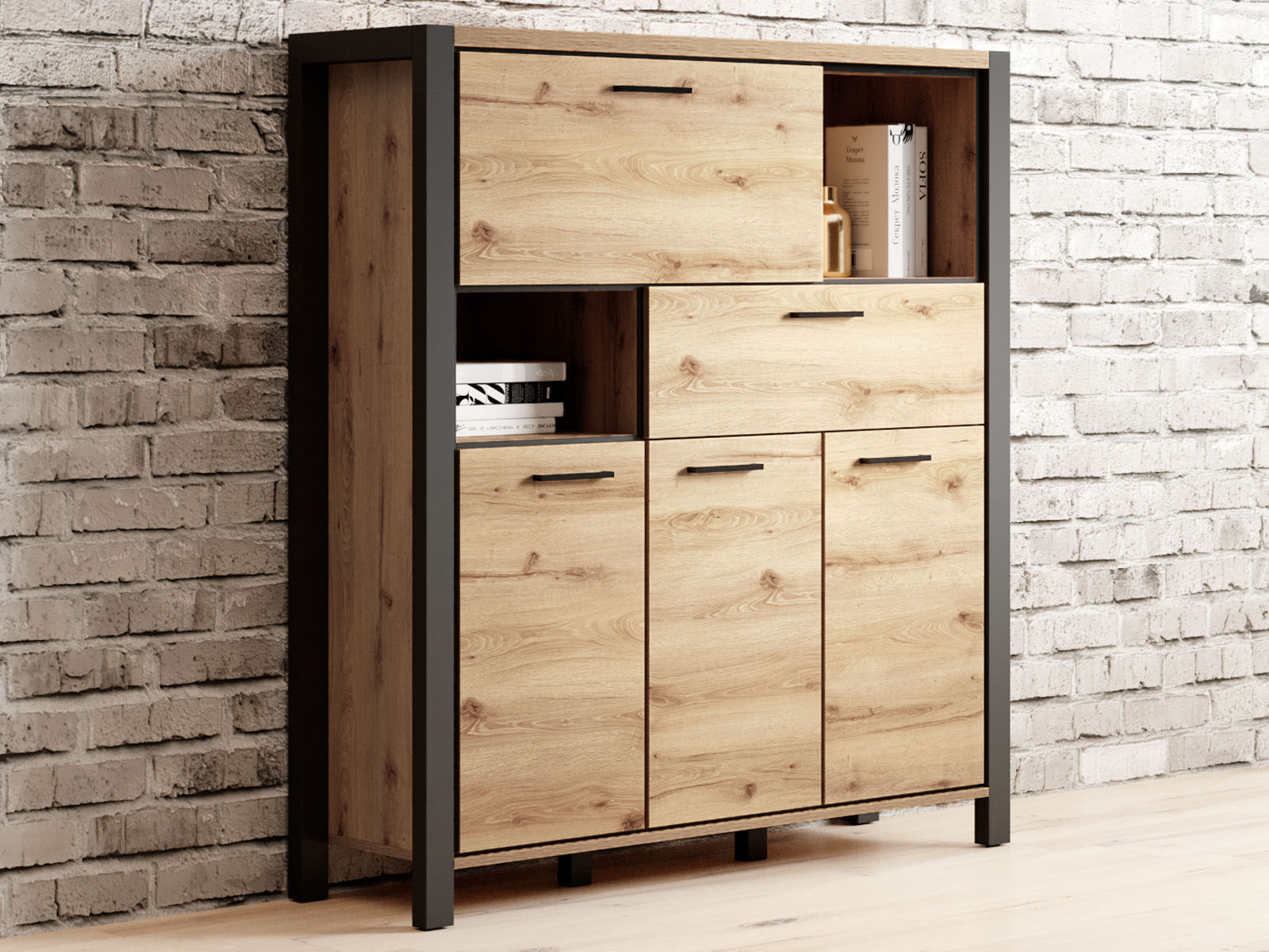 Kast ATIK 4 deuren 1 lade mat zwart/taurus eik 