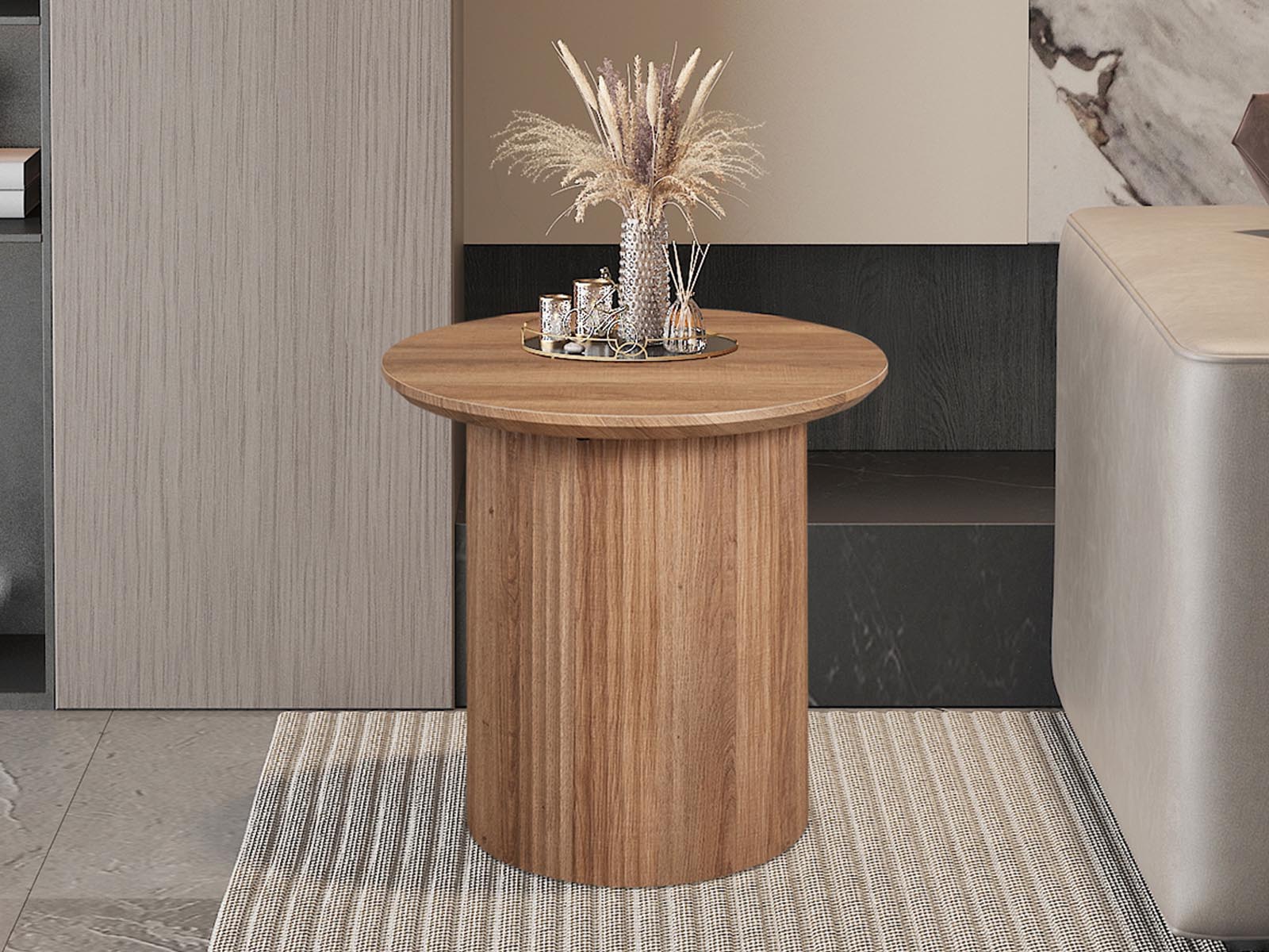 Ronde salontafel LARUSSO 50 cm oud eik