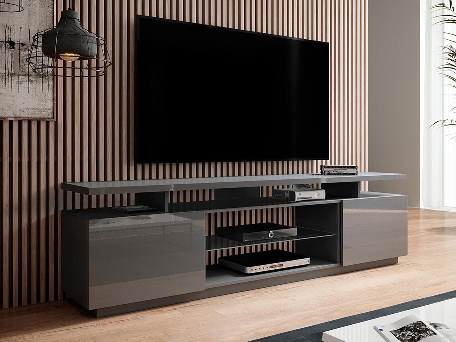 Tv-meubel EVOPE 2 deuren grafiet/hoogglans grafiet zonder led
