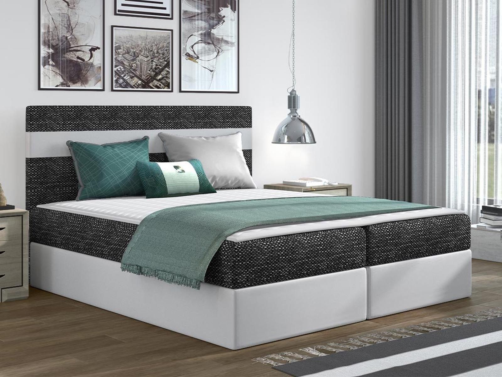 Boxspring MODUS 140x200 cm wit/donkergrijs