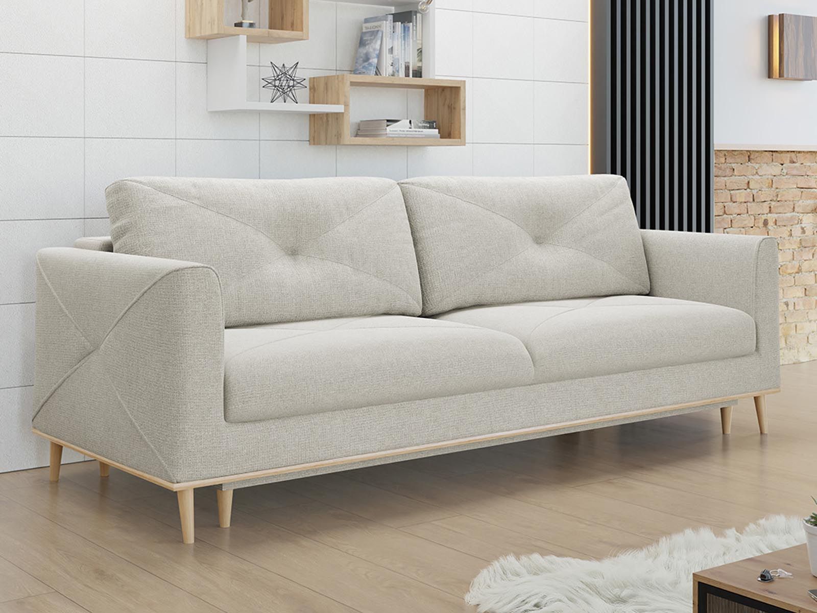 Zetelbed LAVANDOU 3 plaatsen stof beige 