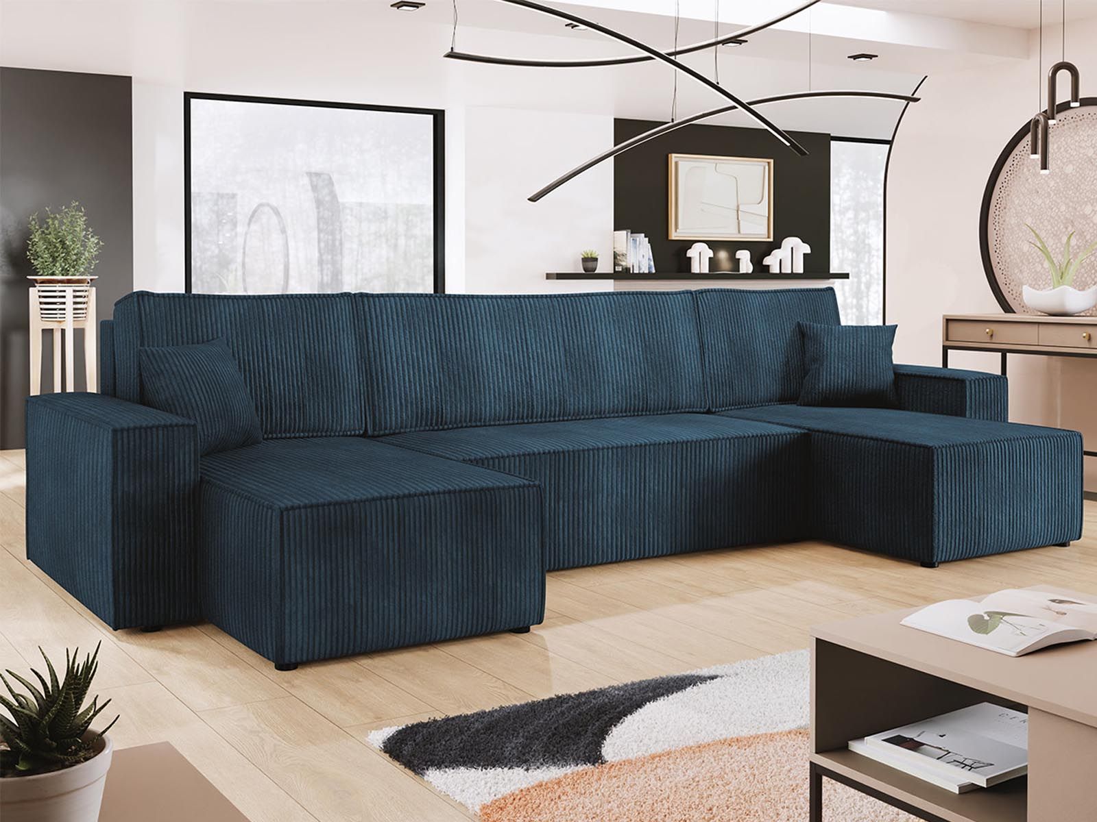 Converteerbare U-bank KARIM corduroy blauw