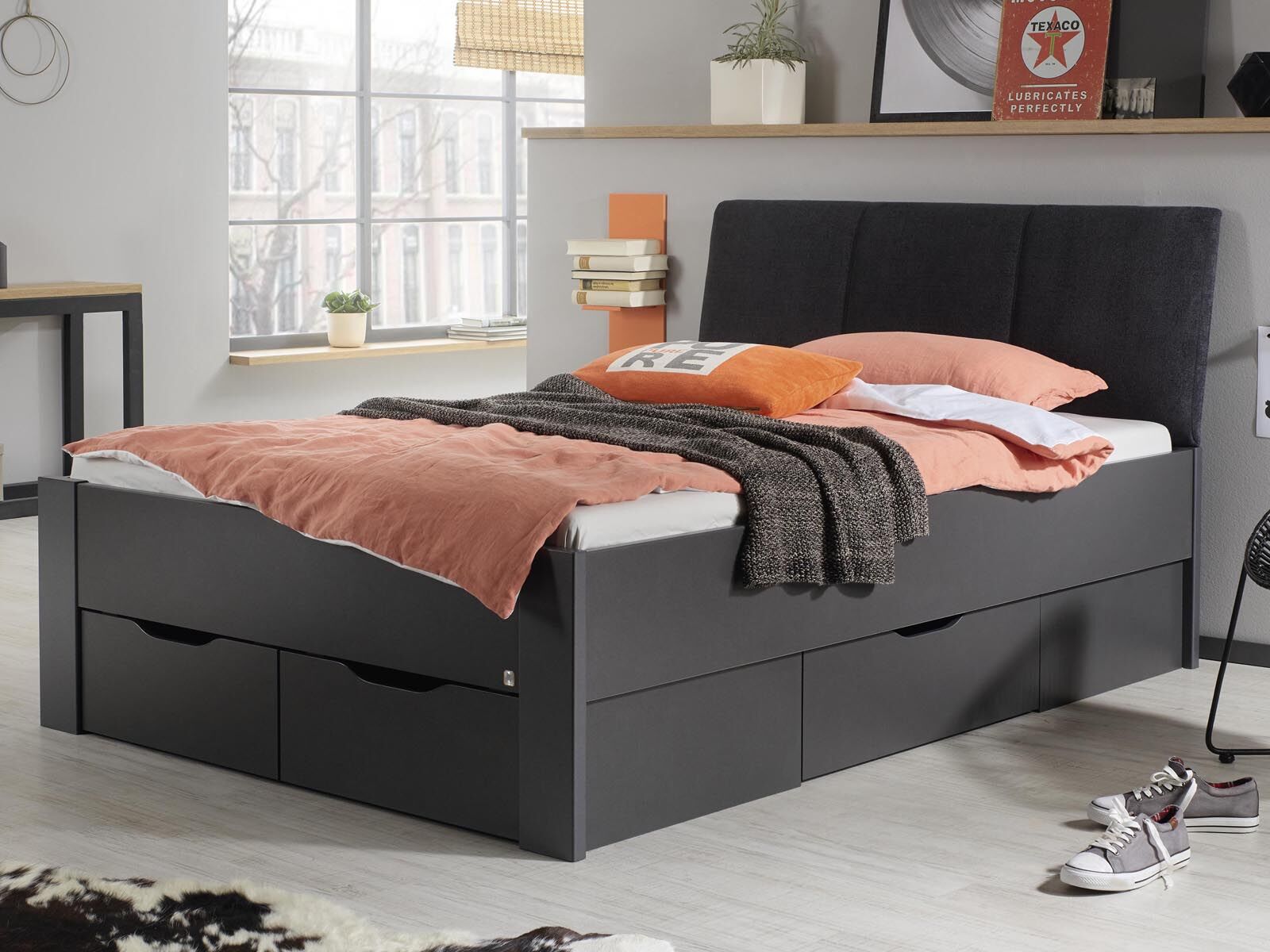 Bed ADITHE 120x190 cm metaal grijs met lades 