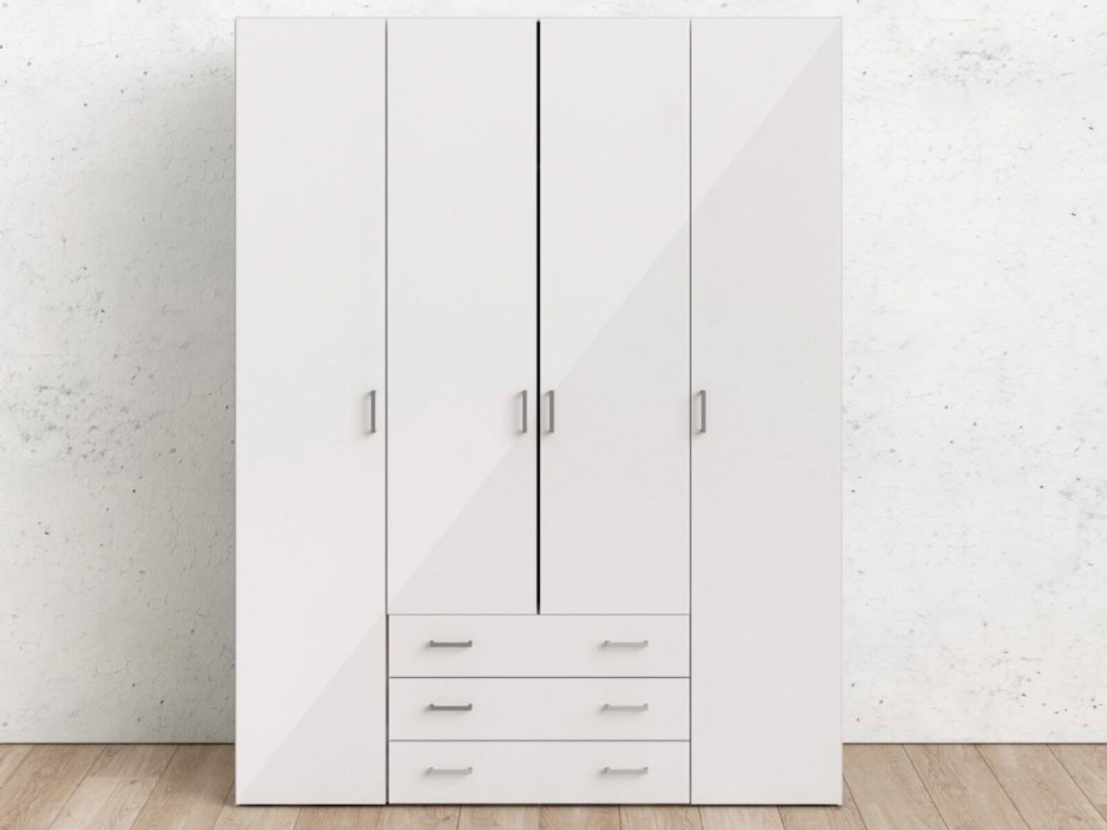 Kast SPACIO 4 deuren 3 lades wit/glanzend wit 