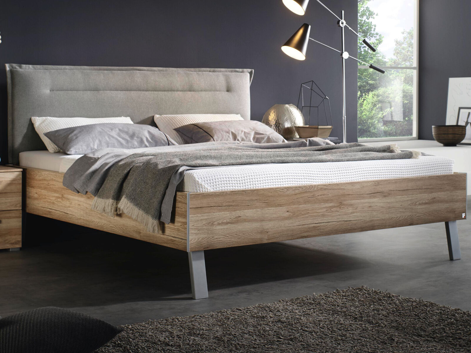 Bed LITORAL 140x190 cm sonoma eik/lichtgrijs 