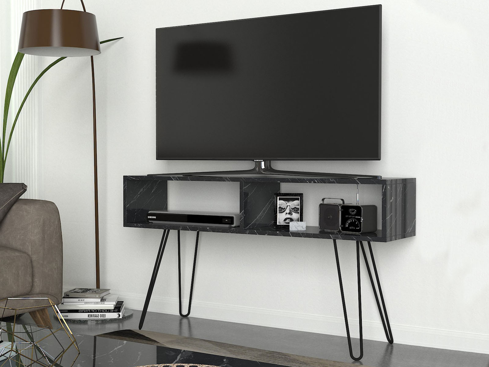Tv-meubel ALYSSA 2 vakken zwart marmer