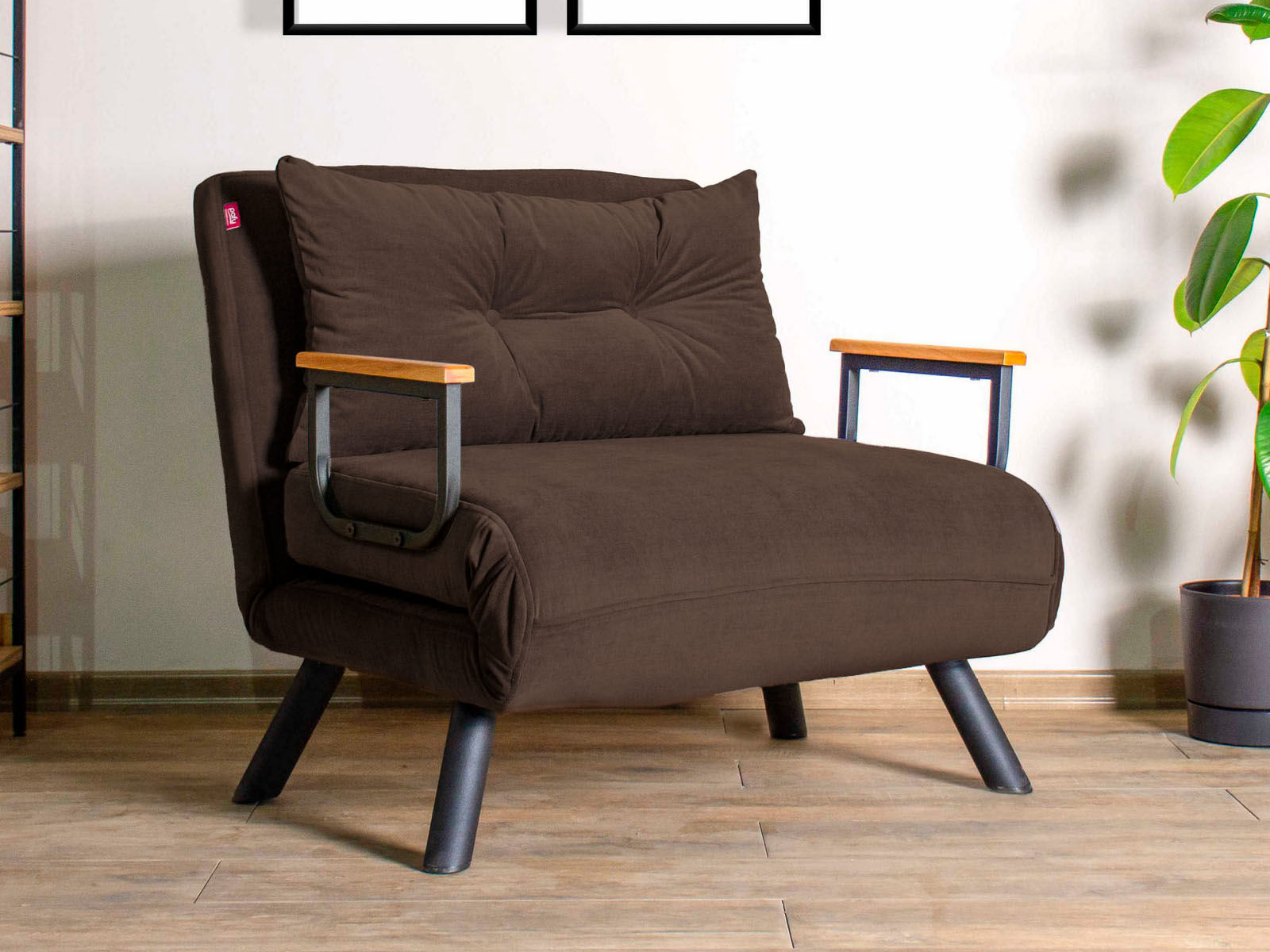 Converteerbare fauteuil SANDERO 1 plaats stof bruin