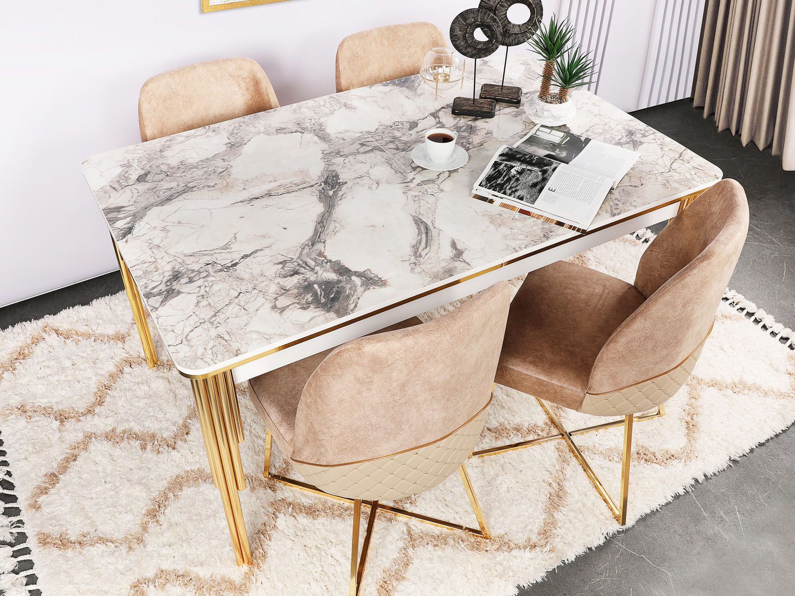 Verlengbare eettafel DAMSO 144 cm wit/goud