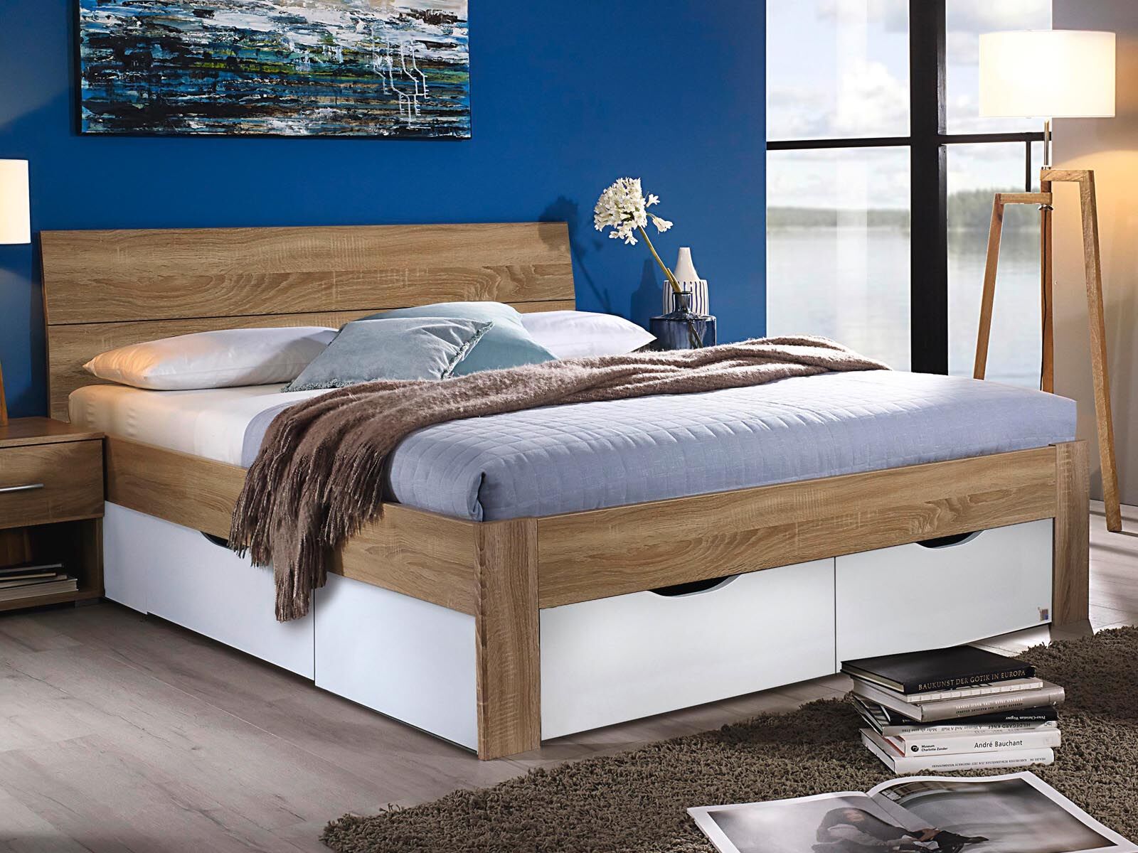 Bed FLASH 140x200 cm eik sonoma/wit met lades