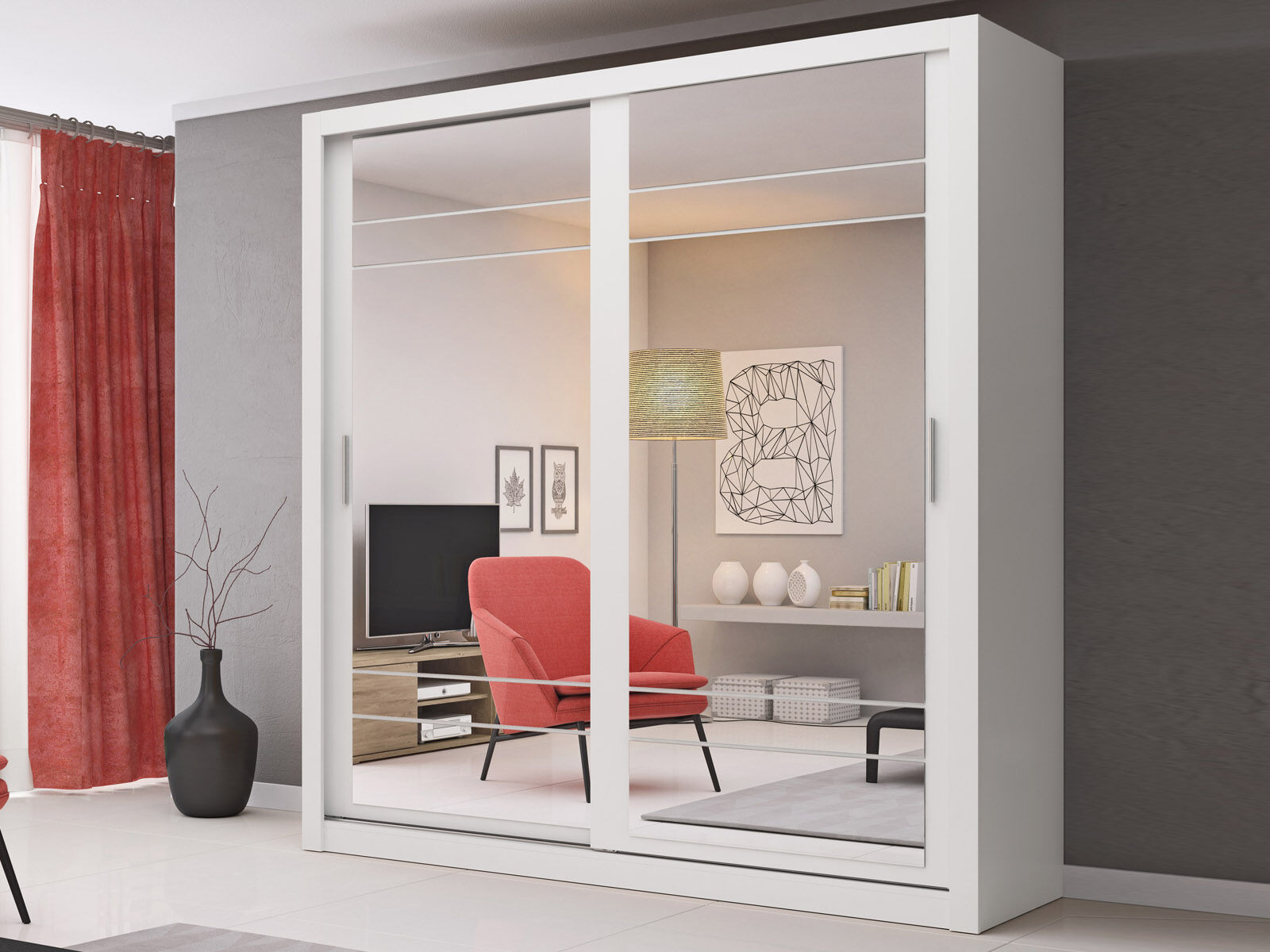 Kast ARTERA 2 schuifdeuren wit met spiegel 