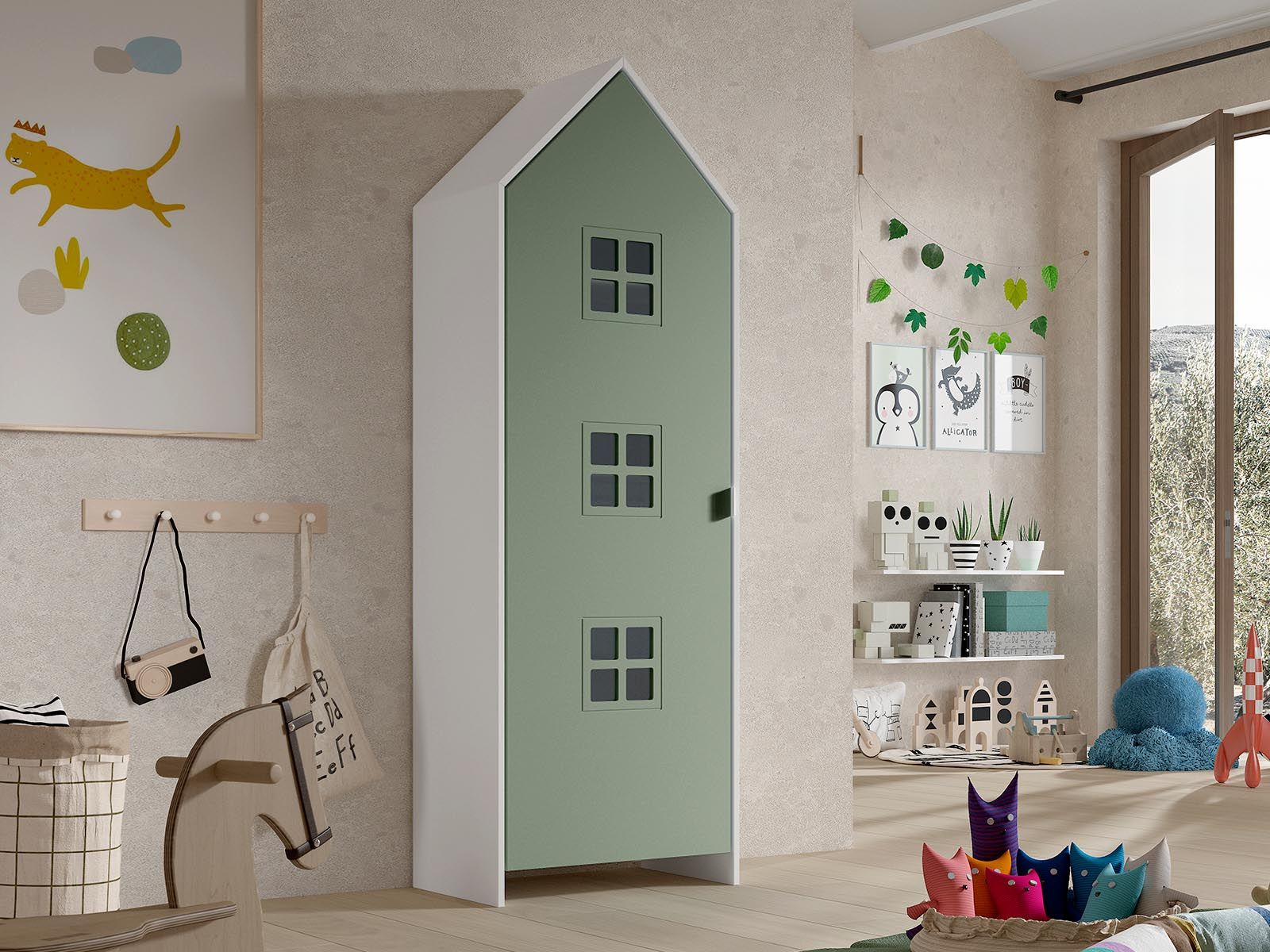 Kast CASAWI I 1 deur wit/groen