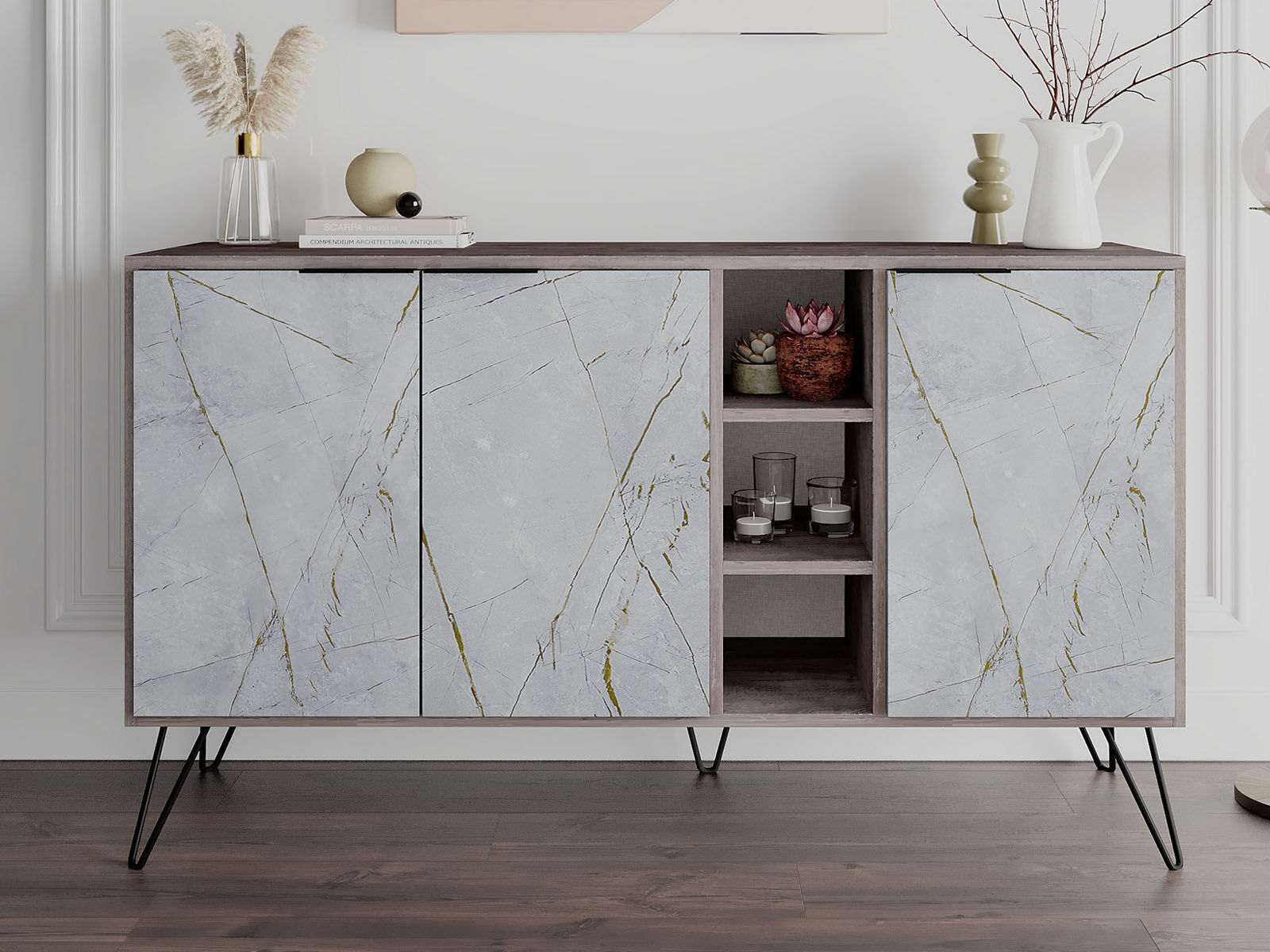 Dressoir CLARO 3 deuren wit/grijs