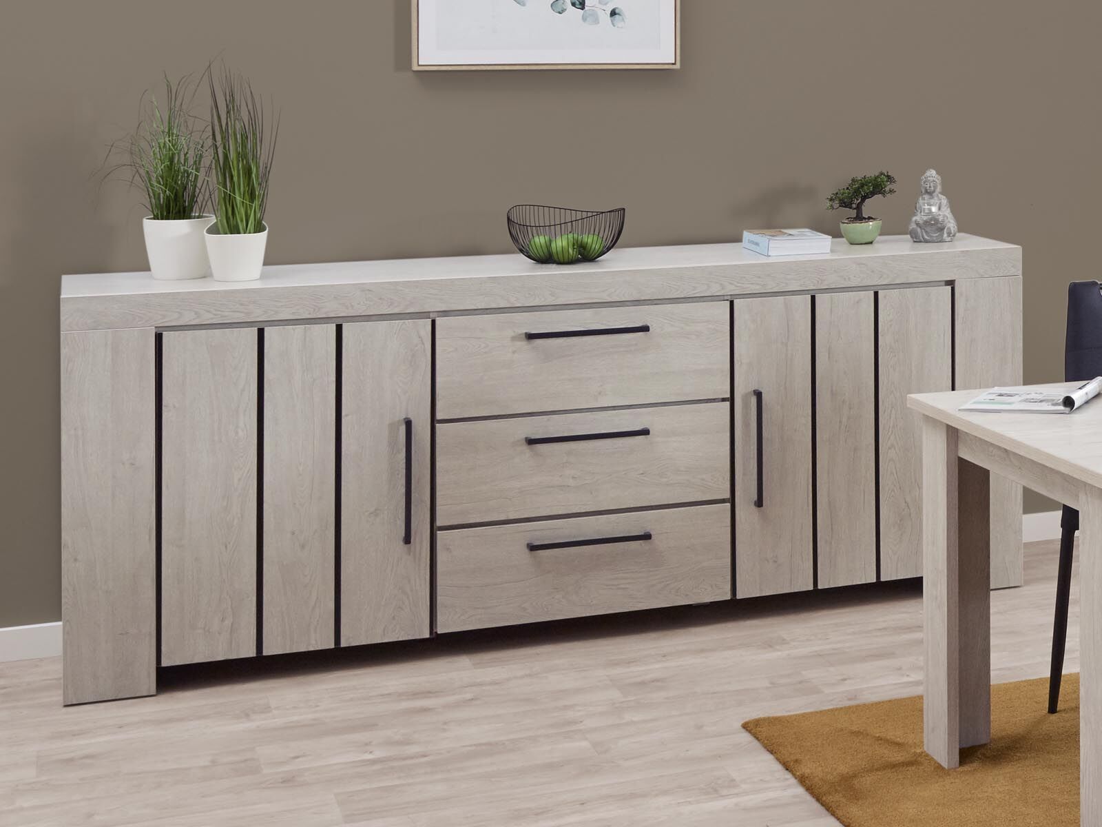 Dressoir GILLY 2 deuren 3 lades gebleekt eik
