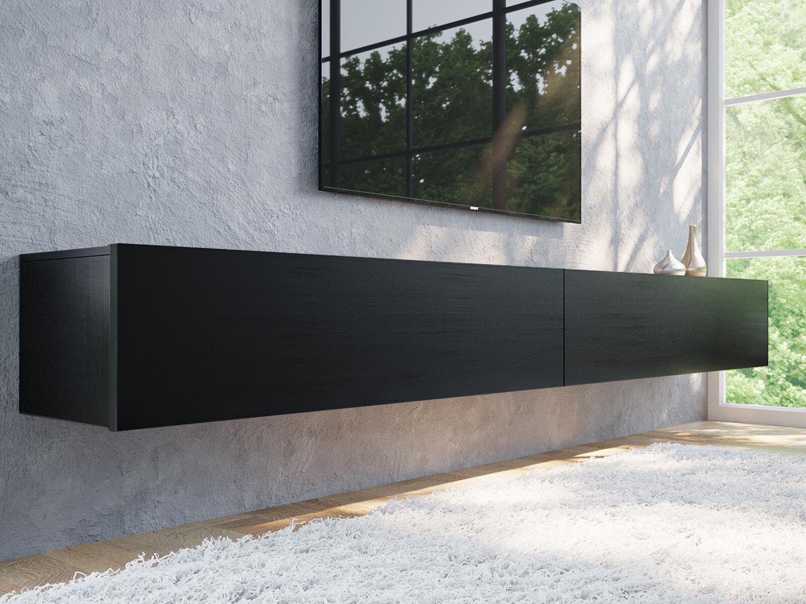 Tv-meubel KINGSTON 2 klapdeuren 280 cm zwart eik