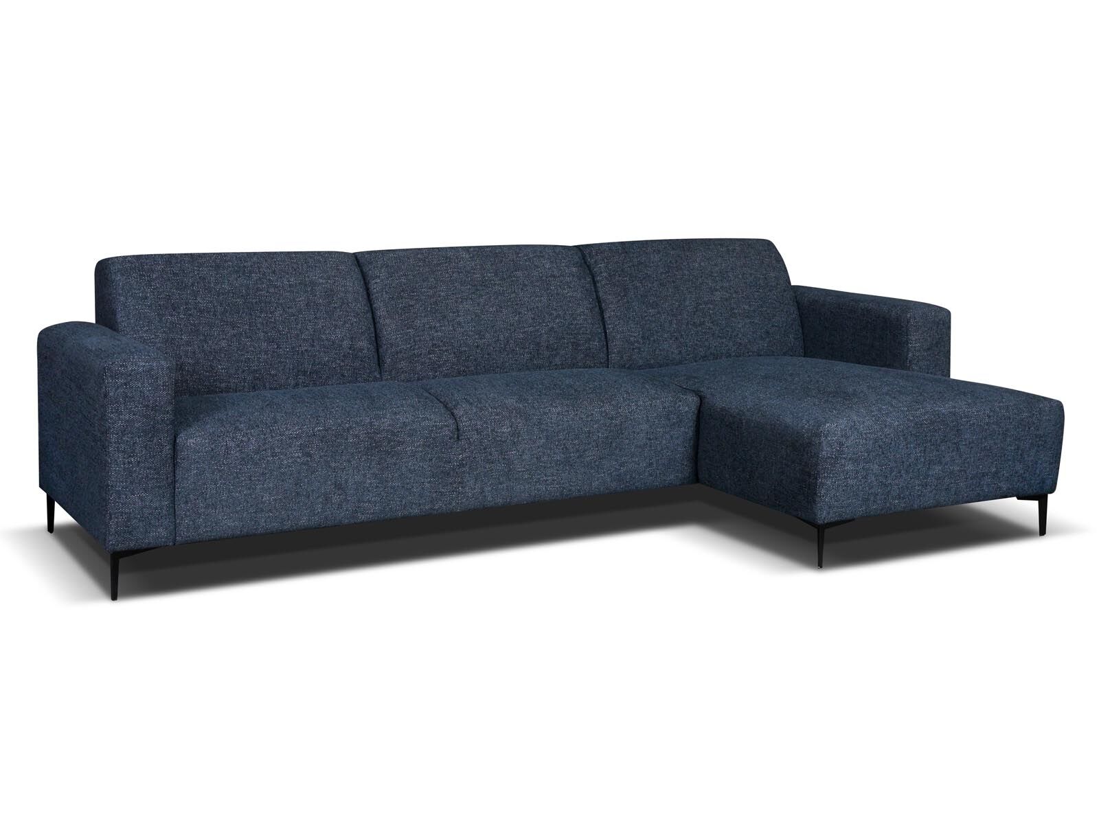 Hoekbank LAGOS 3 plaatsen met longchair rechts stof blauw