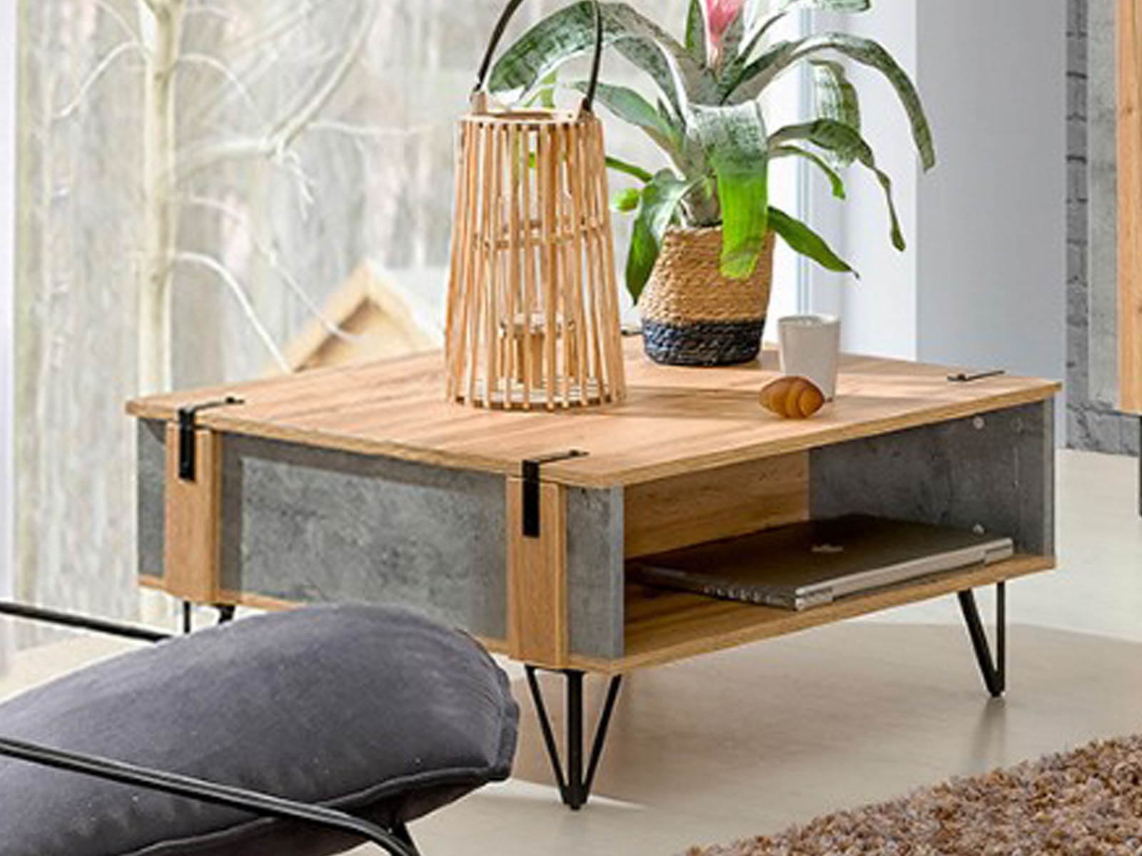 Vierkante salontafel MILPO 80 cm wotan eik/beton