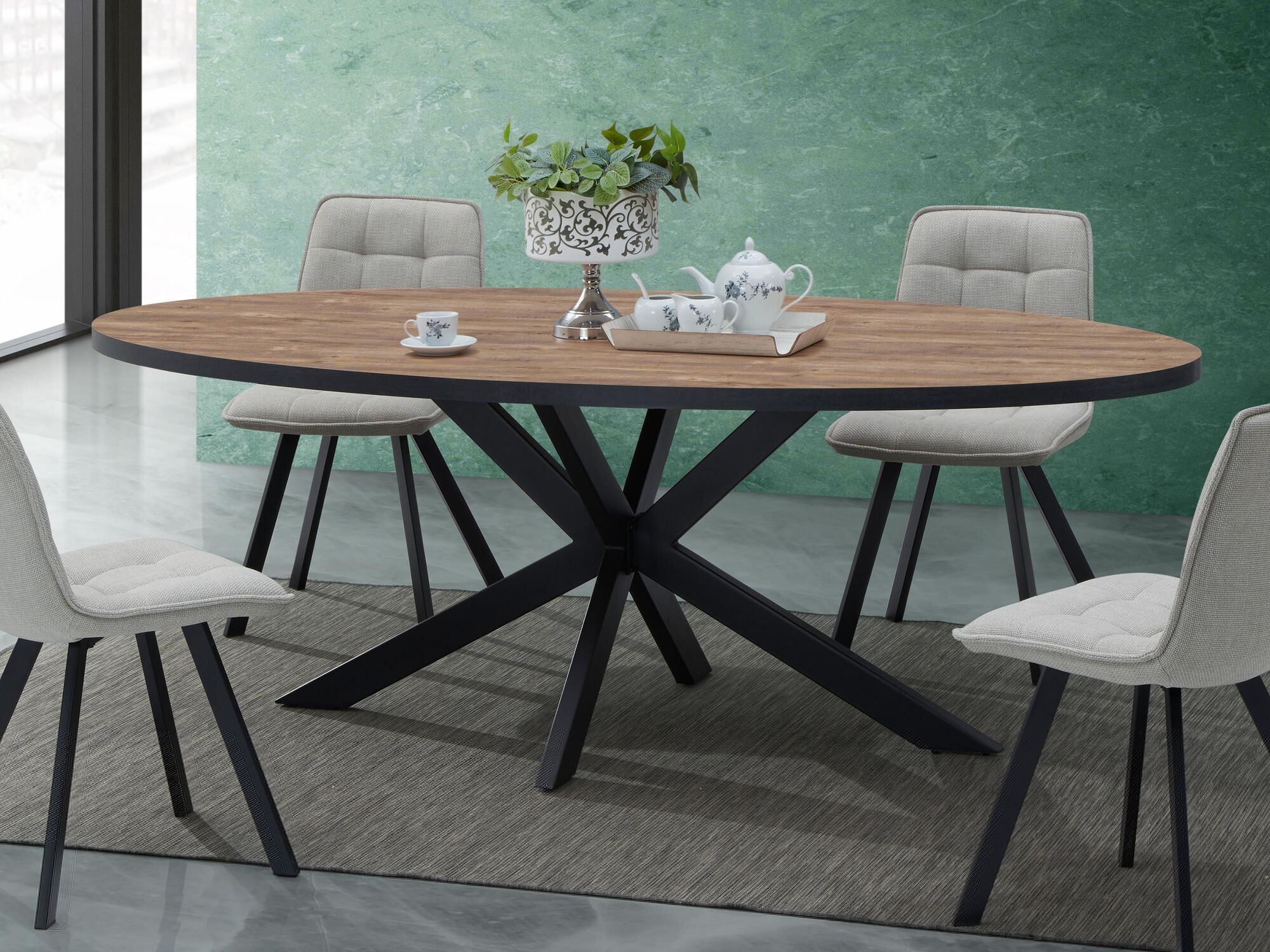 Mobistoxx Ovale eettafel LANAKO 110x220 cm industriële eik