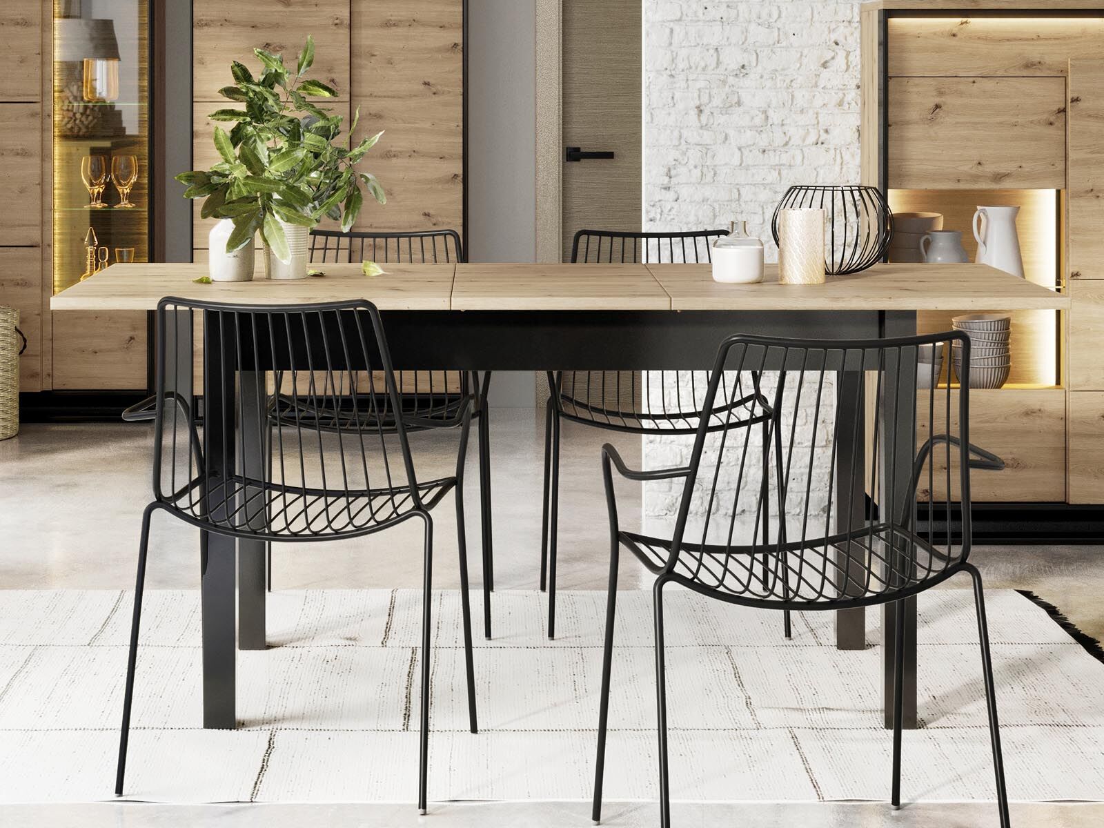Verlengbare eettafel QUANTINO 140>186 cm eik artisanaal/zwart 