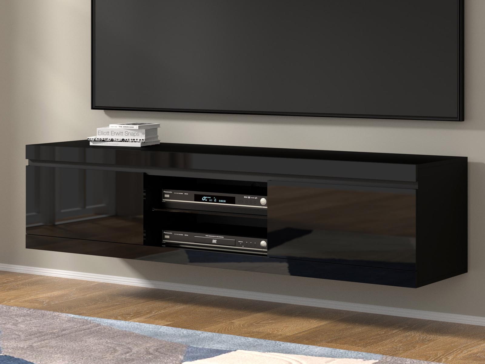 Tv-meubel NETSKI 2 klapdeuren zwart/hoogglans zwart