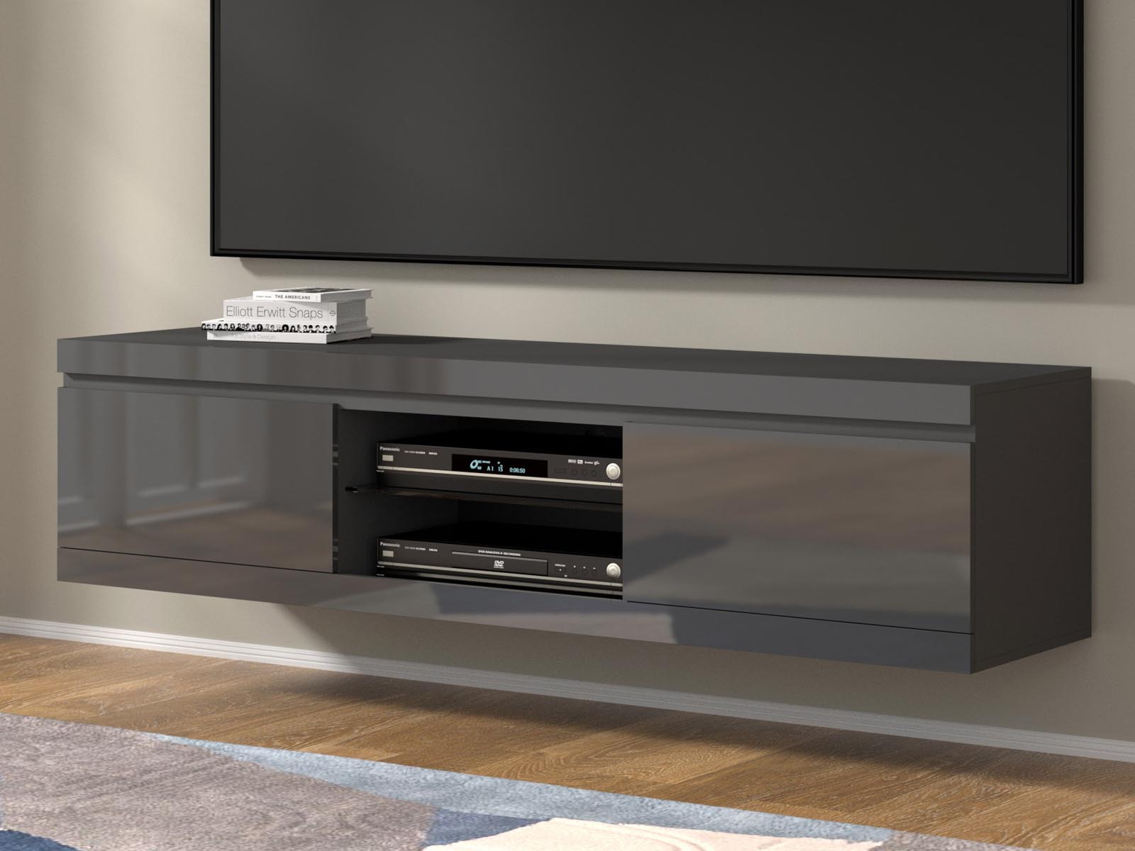 Tv-meubel NETSKI 2 klapdeuren grijs/hoogglans grijs