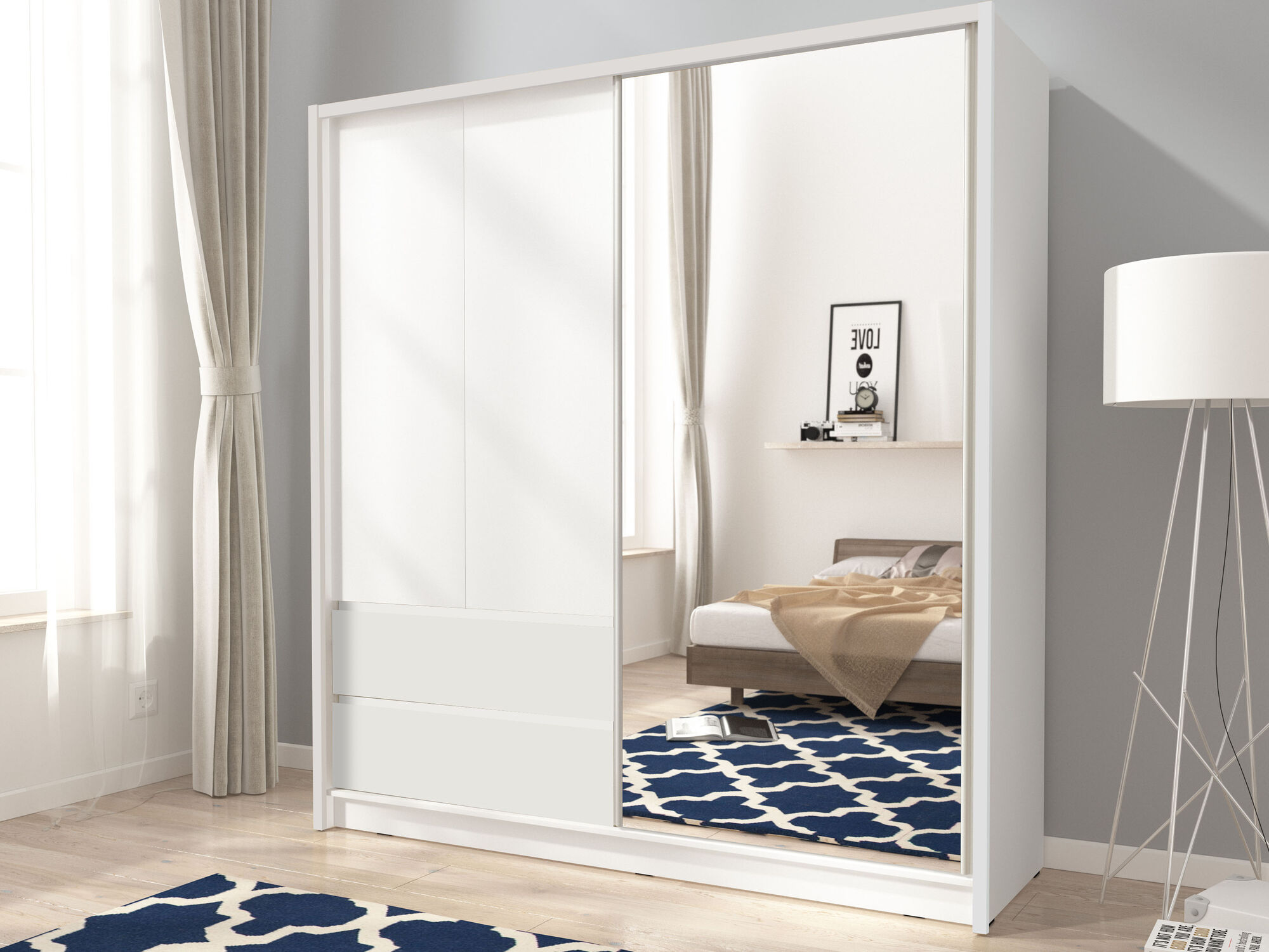 Kast SARATOS 3 deuren 2 lades 200 cm wit 