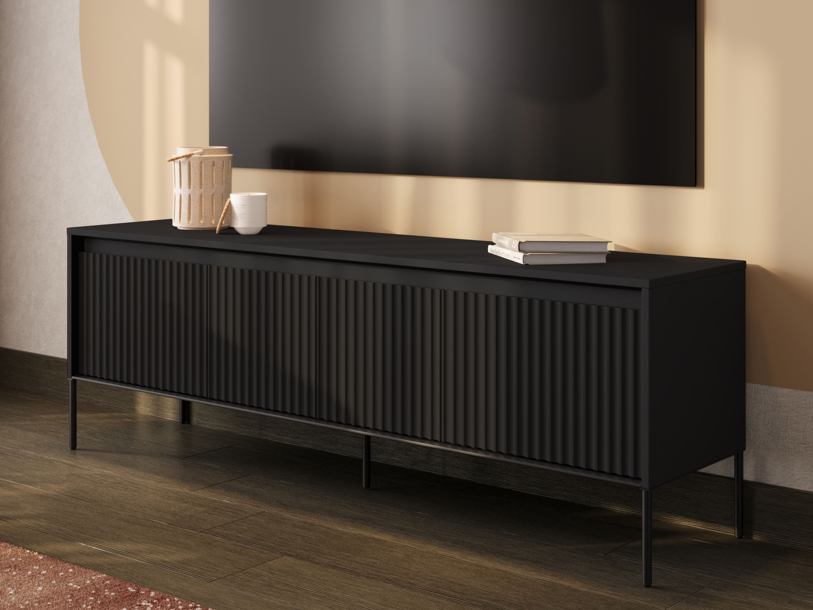 Tv-meubel TRAINING 4 deuren 166 cm zwart