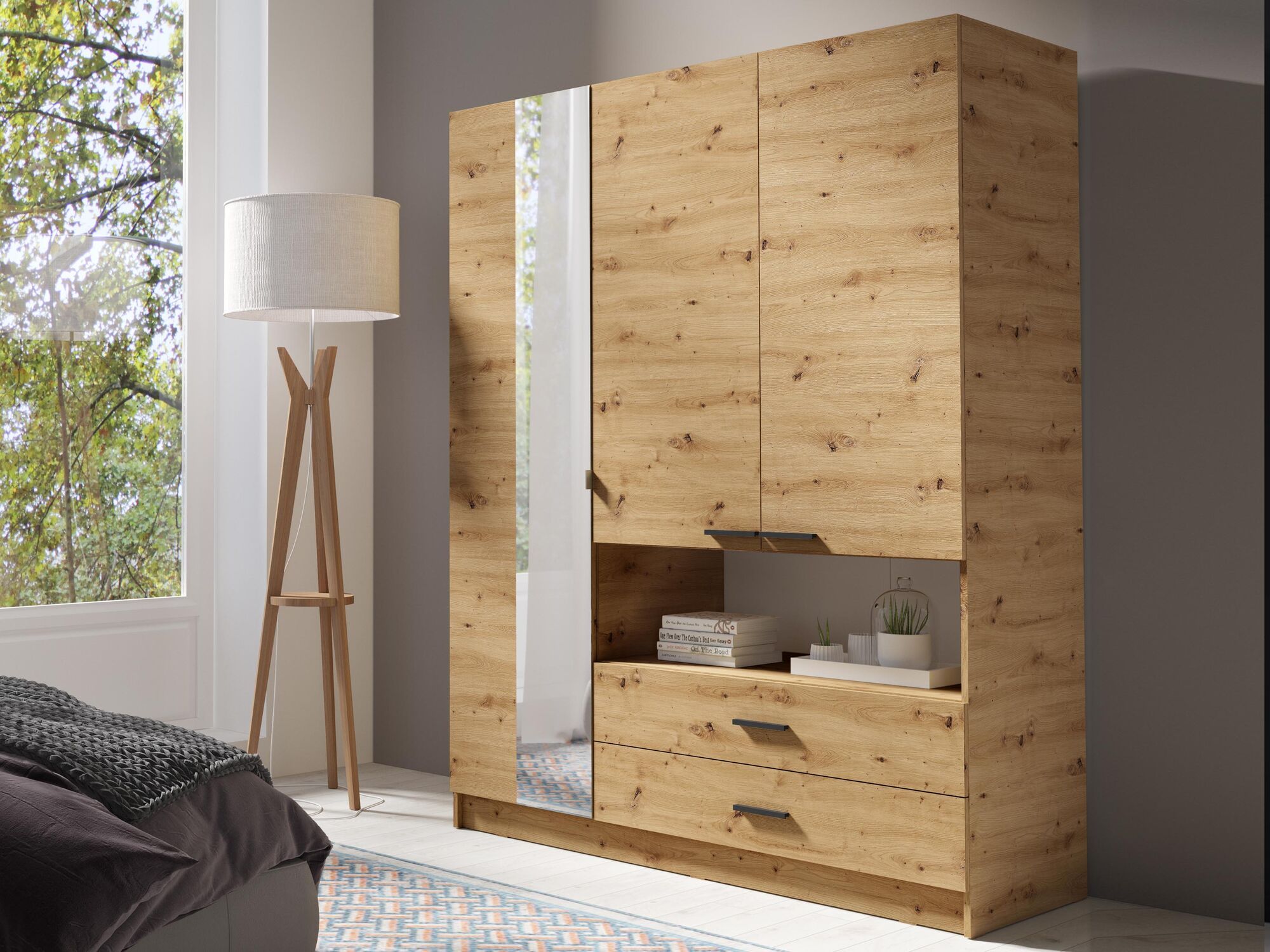 Kledingkast TURINE 3 deuren 2 lades artisan eik 