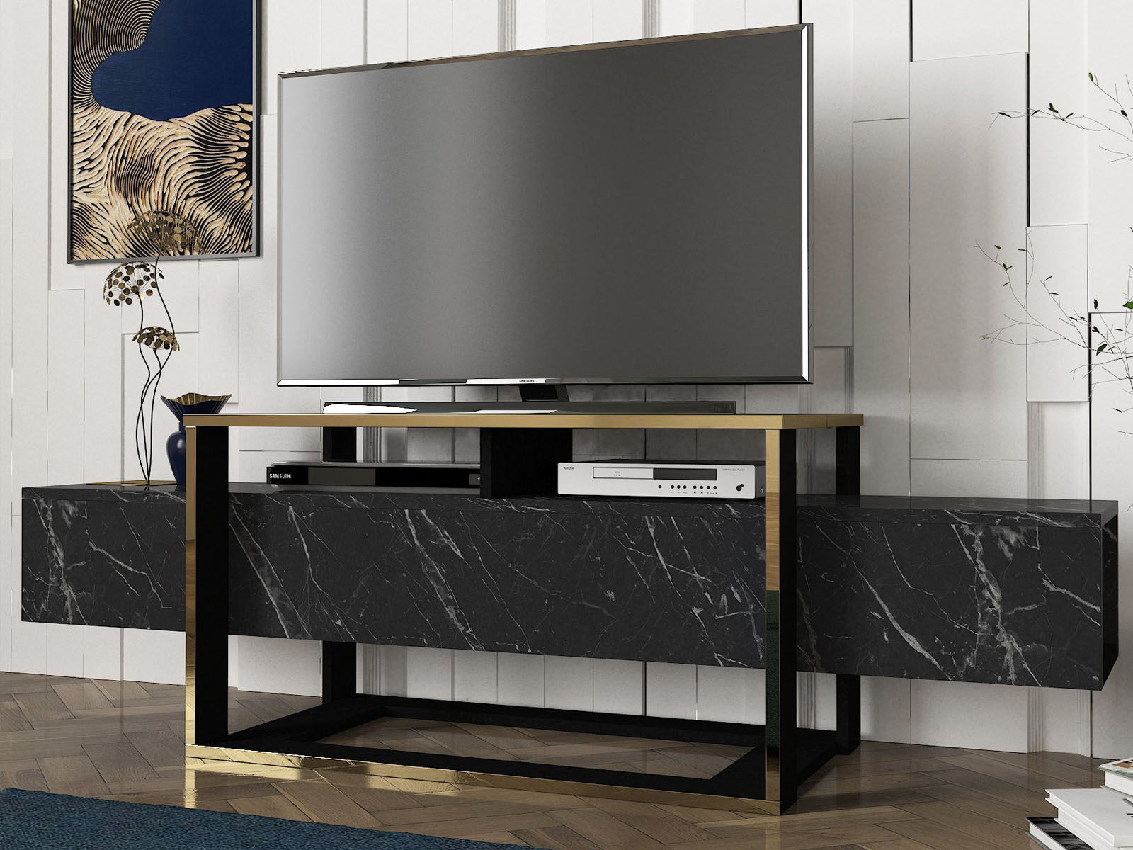 Tv-meubel BIANNO 160 cm zwart/goud