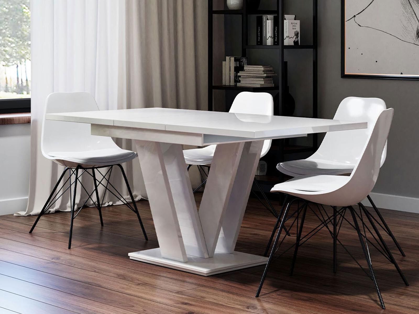 Verlengbare eettafel MASOV 120>160 cm hoogglans wit 