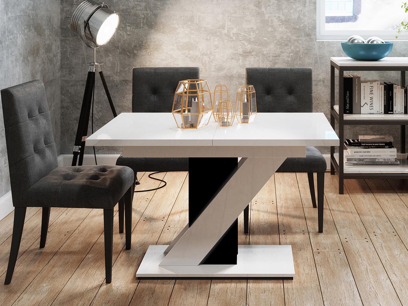 Verlengbare eettafel MAEVA 120>160 cm  hoogglans zwart/hoogglans wit