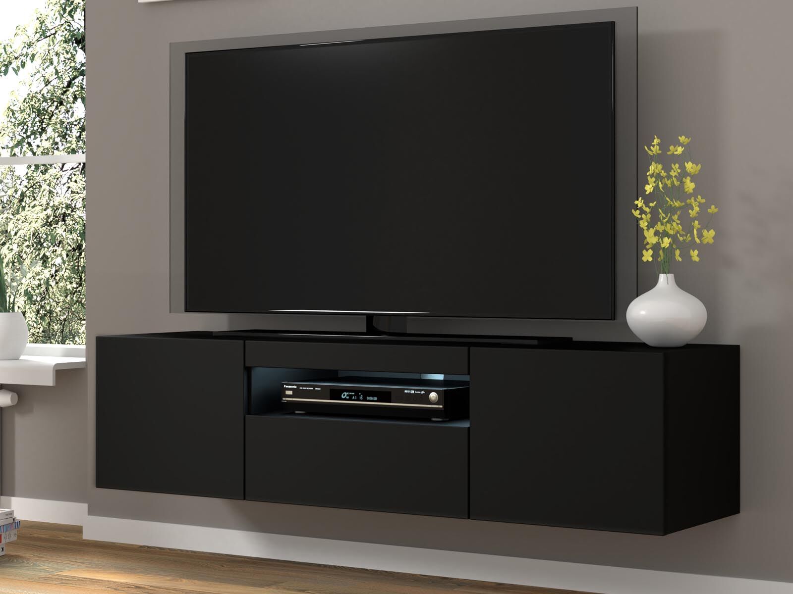 Tv-meubel AUREO 3 deuren 150 cm zwart met led