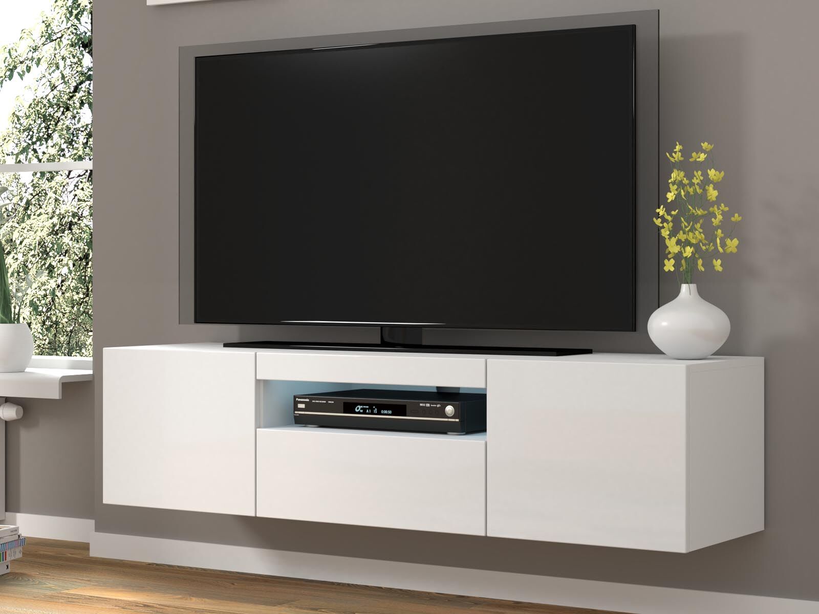 Tv-meubel AUREO 3 deuren 150 cm hoogglans wit zonder led
