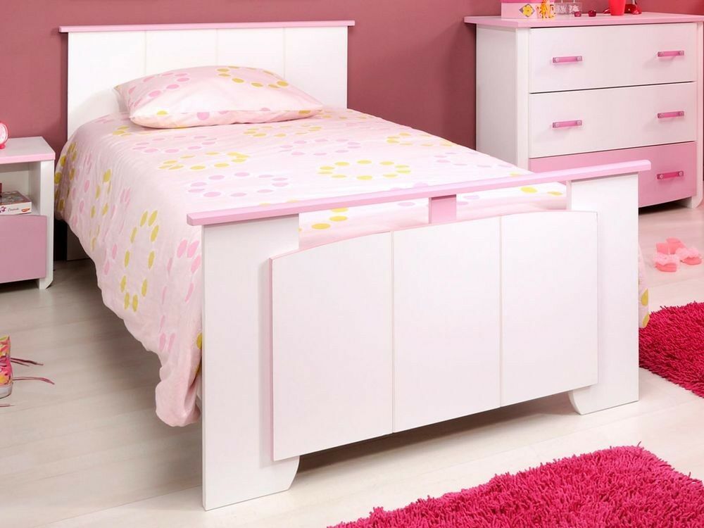 Bed ROBINSON 90x200 cm wit/roze