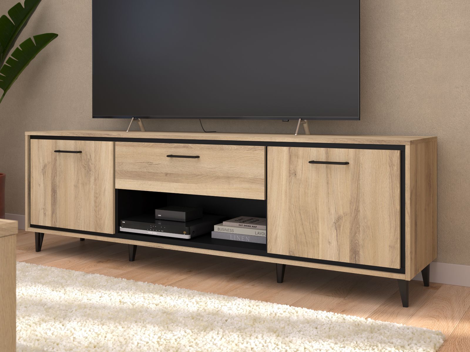Tv-meubel OSTEO 2 deuren 1 lade kronberg eik/zwart afbeelding