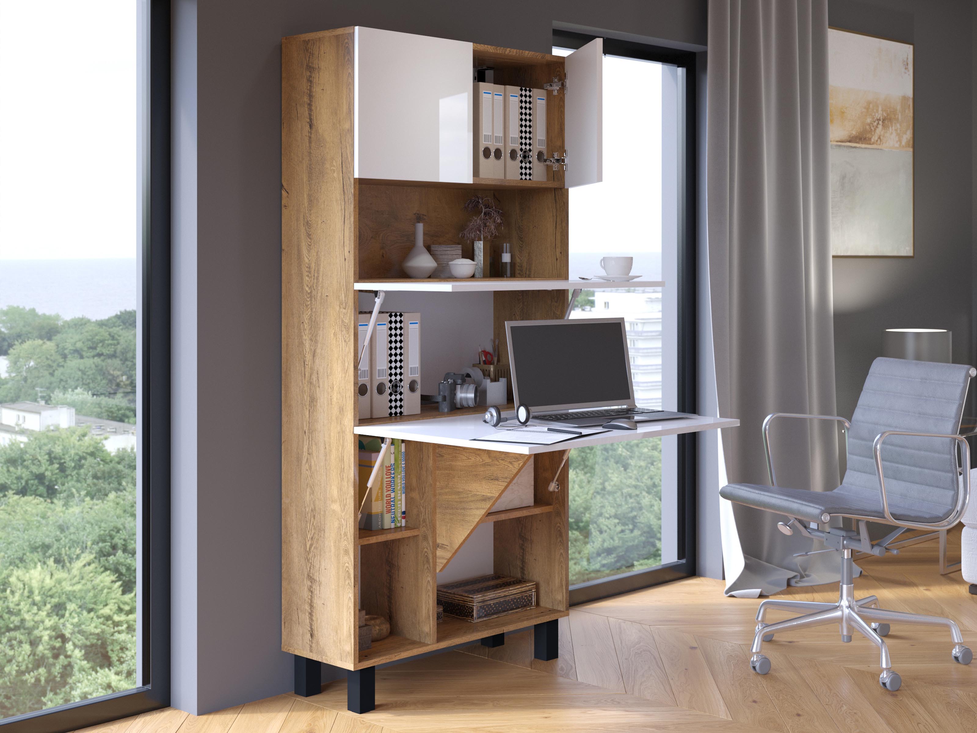 Kast met bureau HOMELA 4 deuren wit 