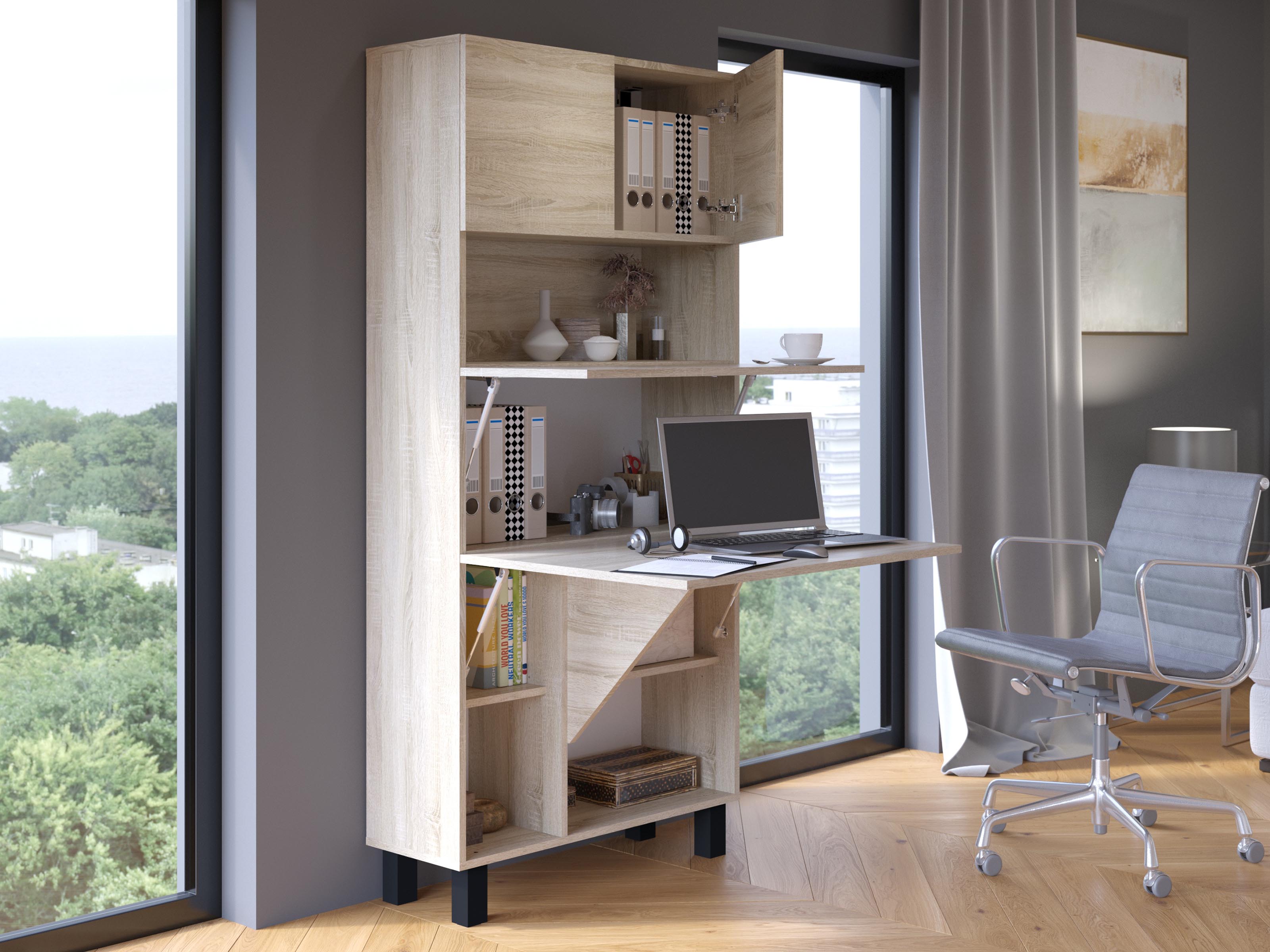 Kast met bureau HOMELA 4 deuren sonoma eik 