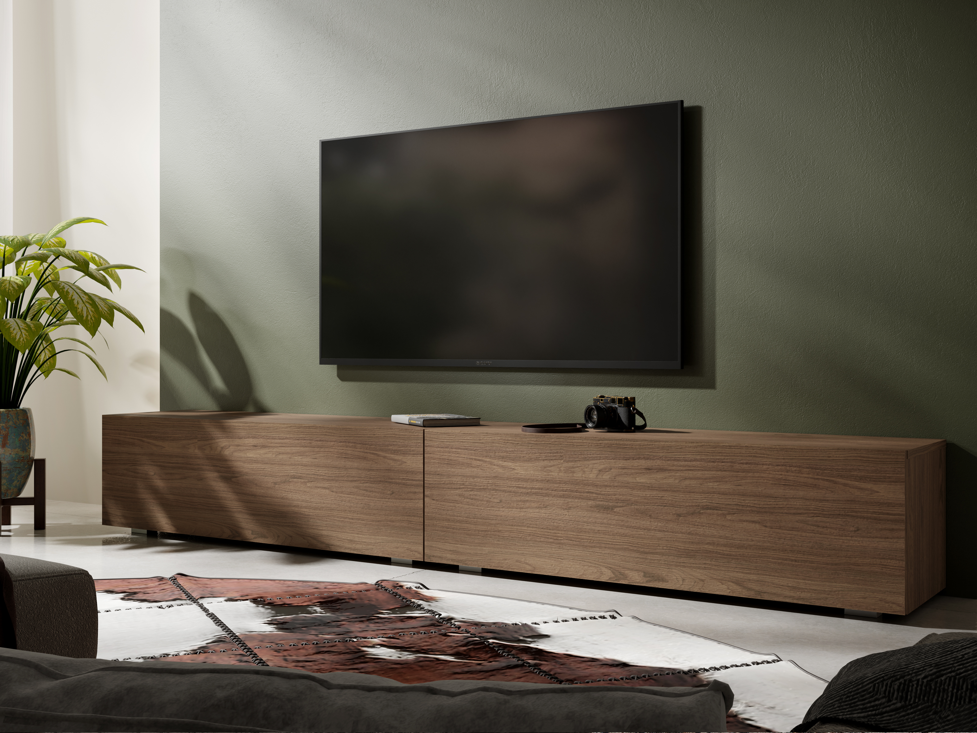 Tv-meubel KINGSTON 2 klapdeuren 210 cm walnoot