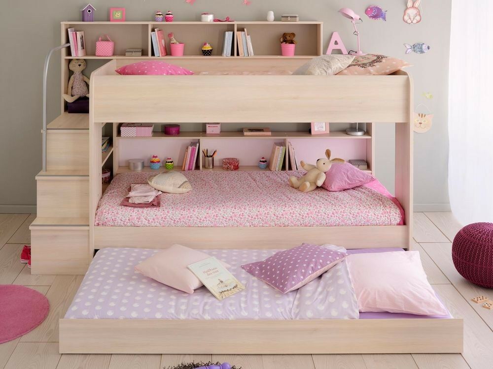 Stapelbed BACCHUS 90x200 cm lichte acacia met lade