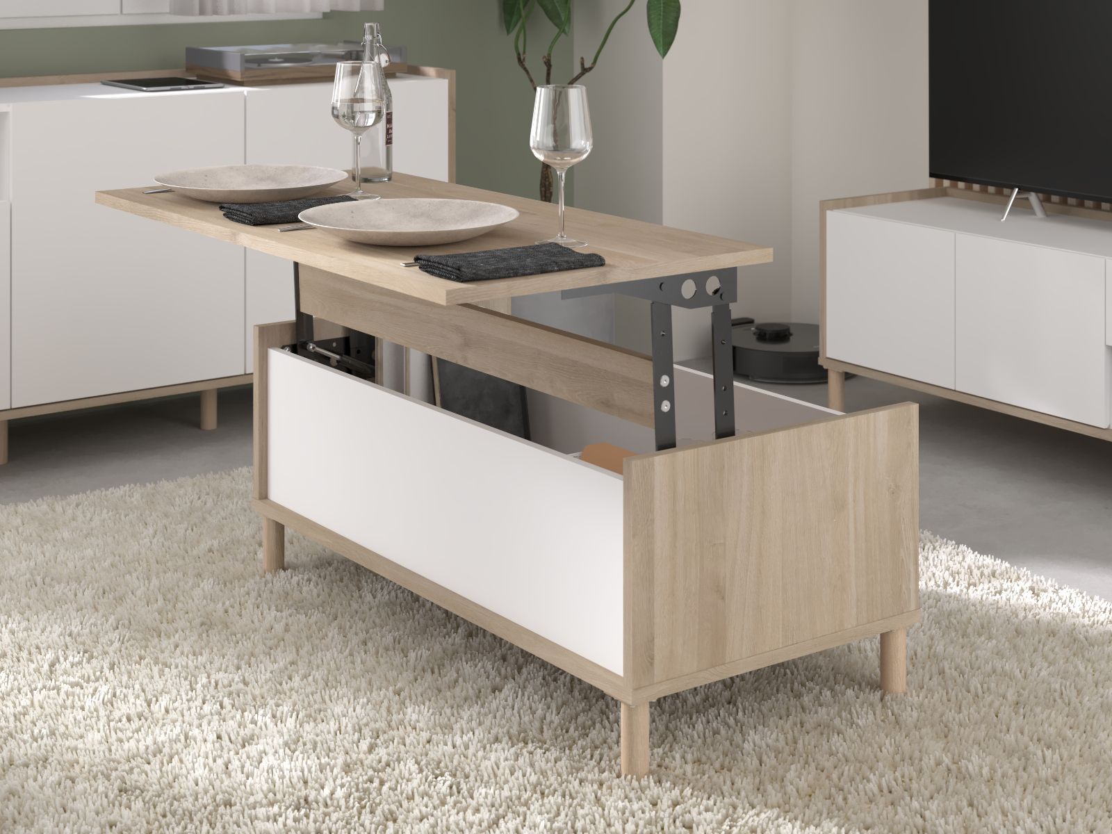 Mobistoxx Salontafel met opklapbaar blad MORPHEE 110 cm japanse eik/wit