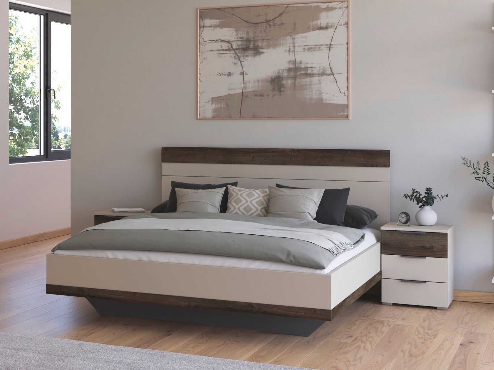 Mobistoxx Bed met nachtkastjes SAJORIS 180x200 cm kasjmier/atlantische eik