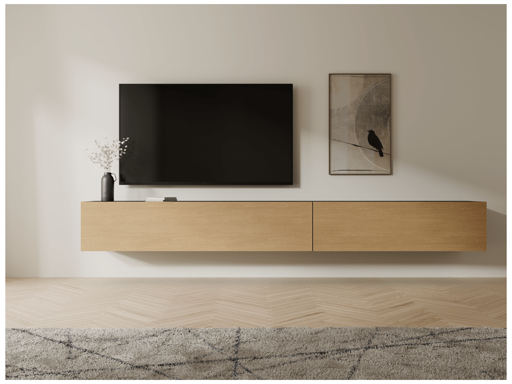 Tv-meubel KINGSTON 2 klapdeuren 245 cm zwarte eik/eik