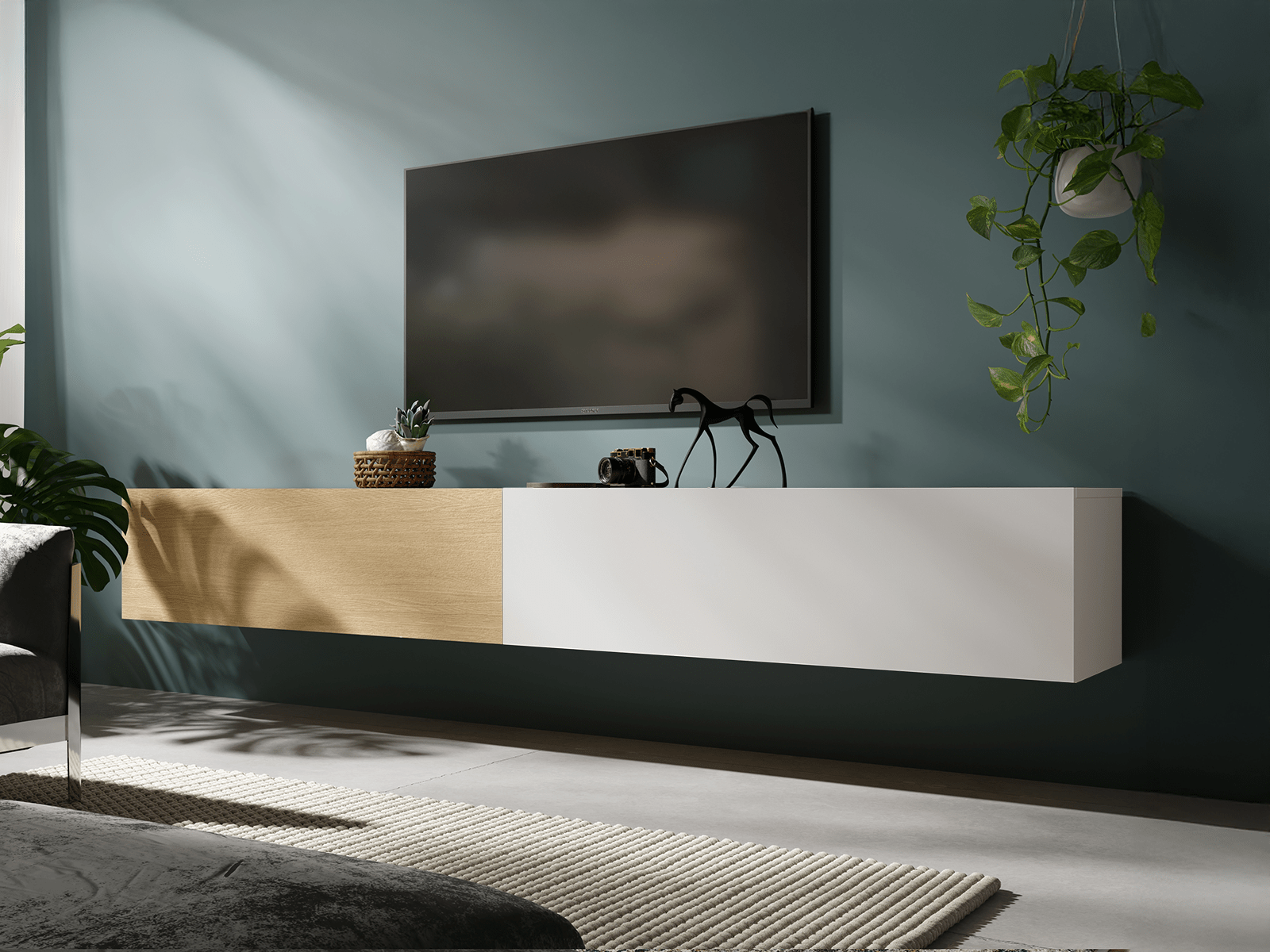 Tv-meubel KINGSTON DUO 2 klapdeuren 210 cm eik/mat wit