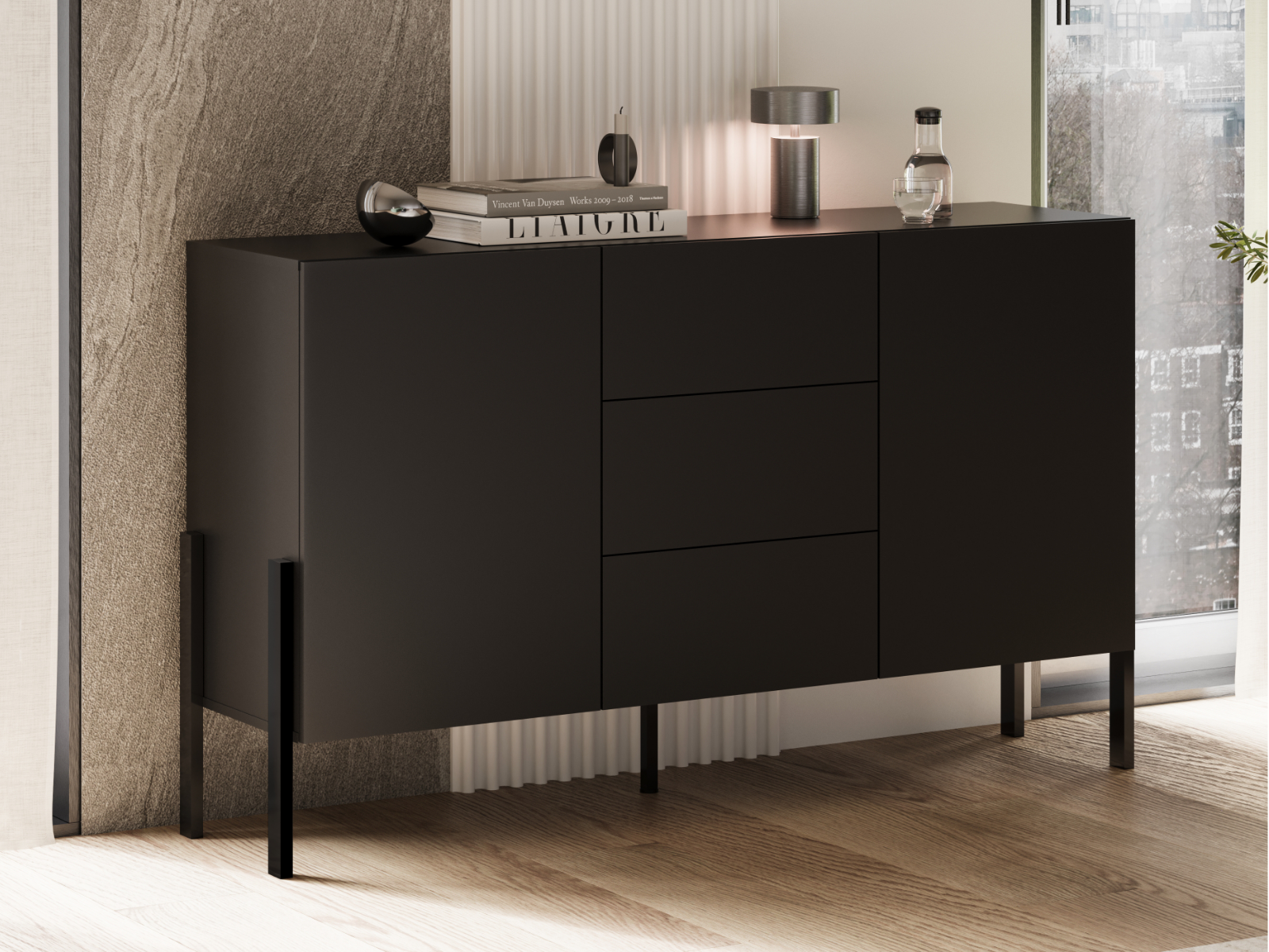 Mobistoxx Dressoir JUKAMI 2 deuren 3 lades 150 cm zwart